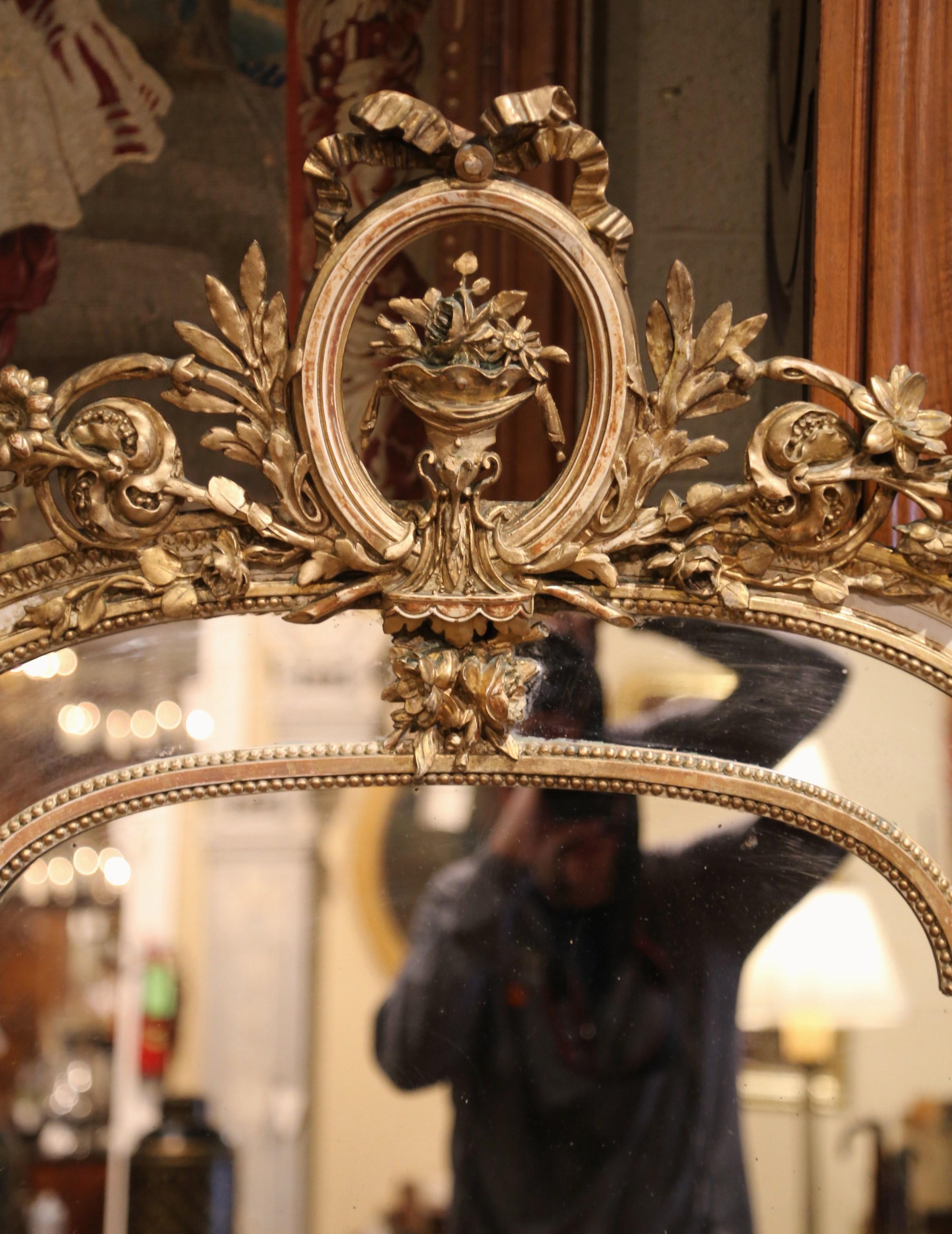 19th Century French Louis XVI Carved Giltwood & Painted Overlay Wall Mirror 2