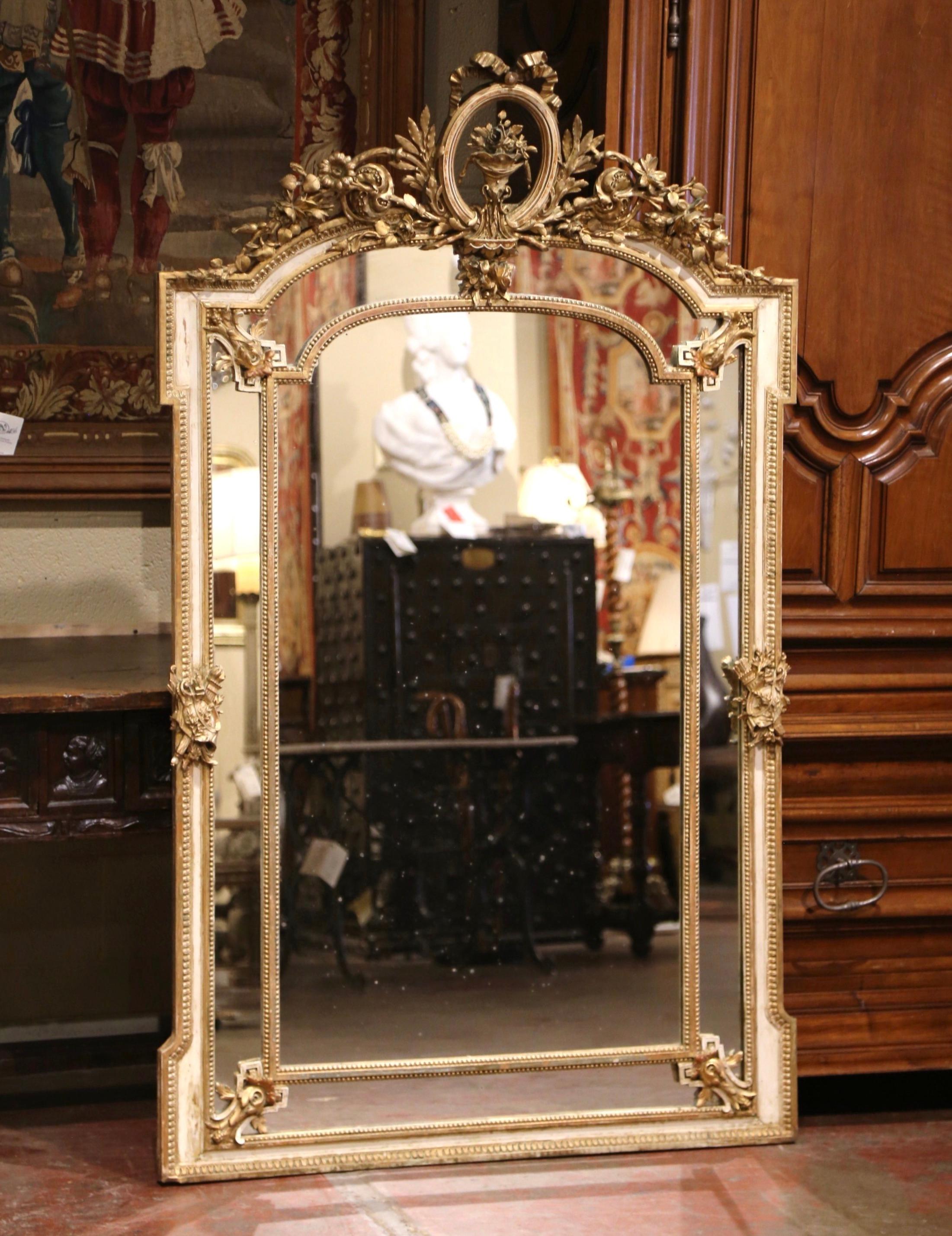 19th Century French Louis XVI Carved Giltwood & Painted Overlay Wall Mirror 3
