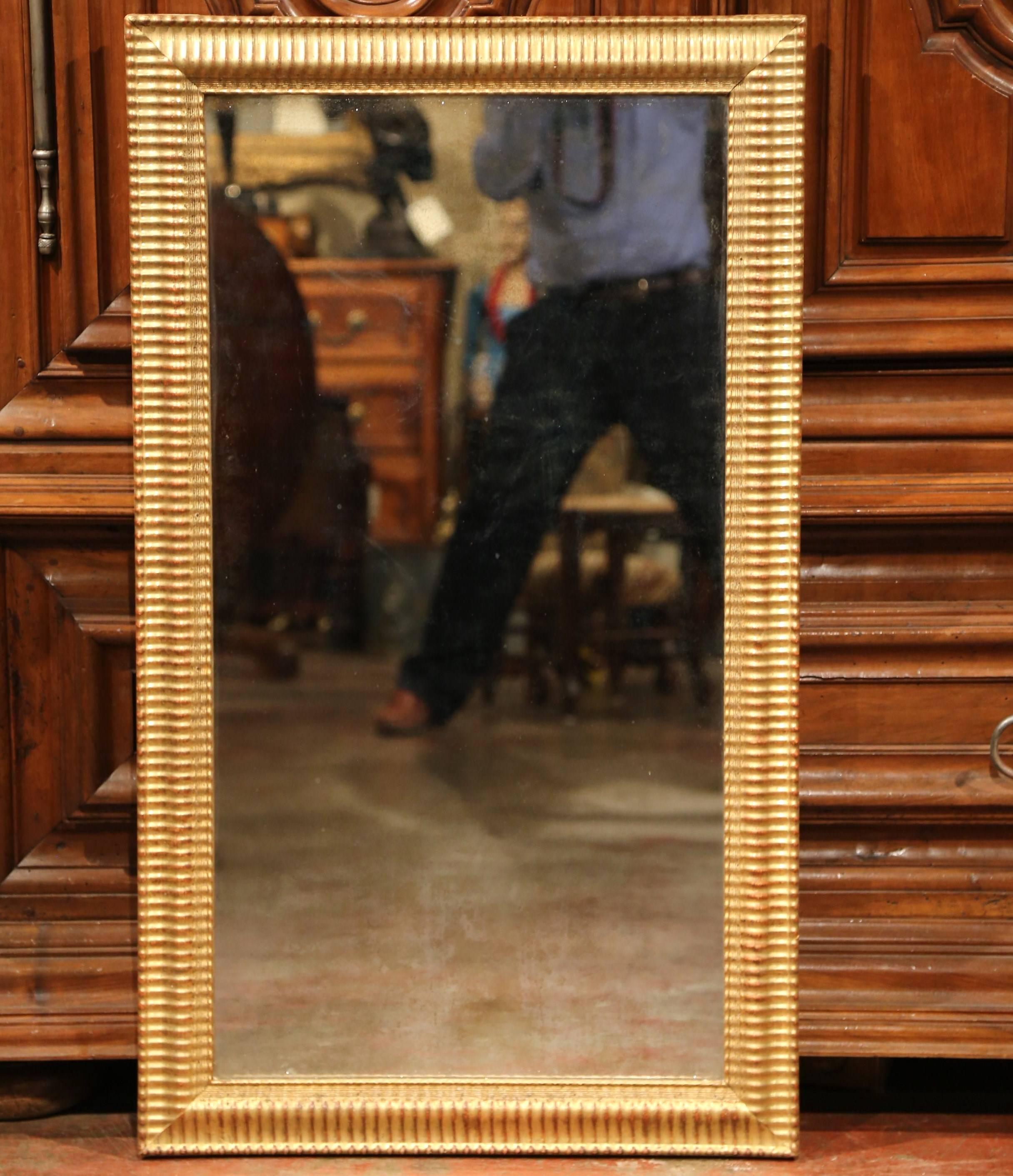 Mercury Glass 19th Century French Louis XVI Carved Giltwood Rectangular or Horizontal Mirror