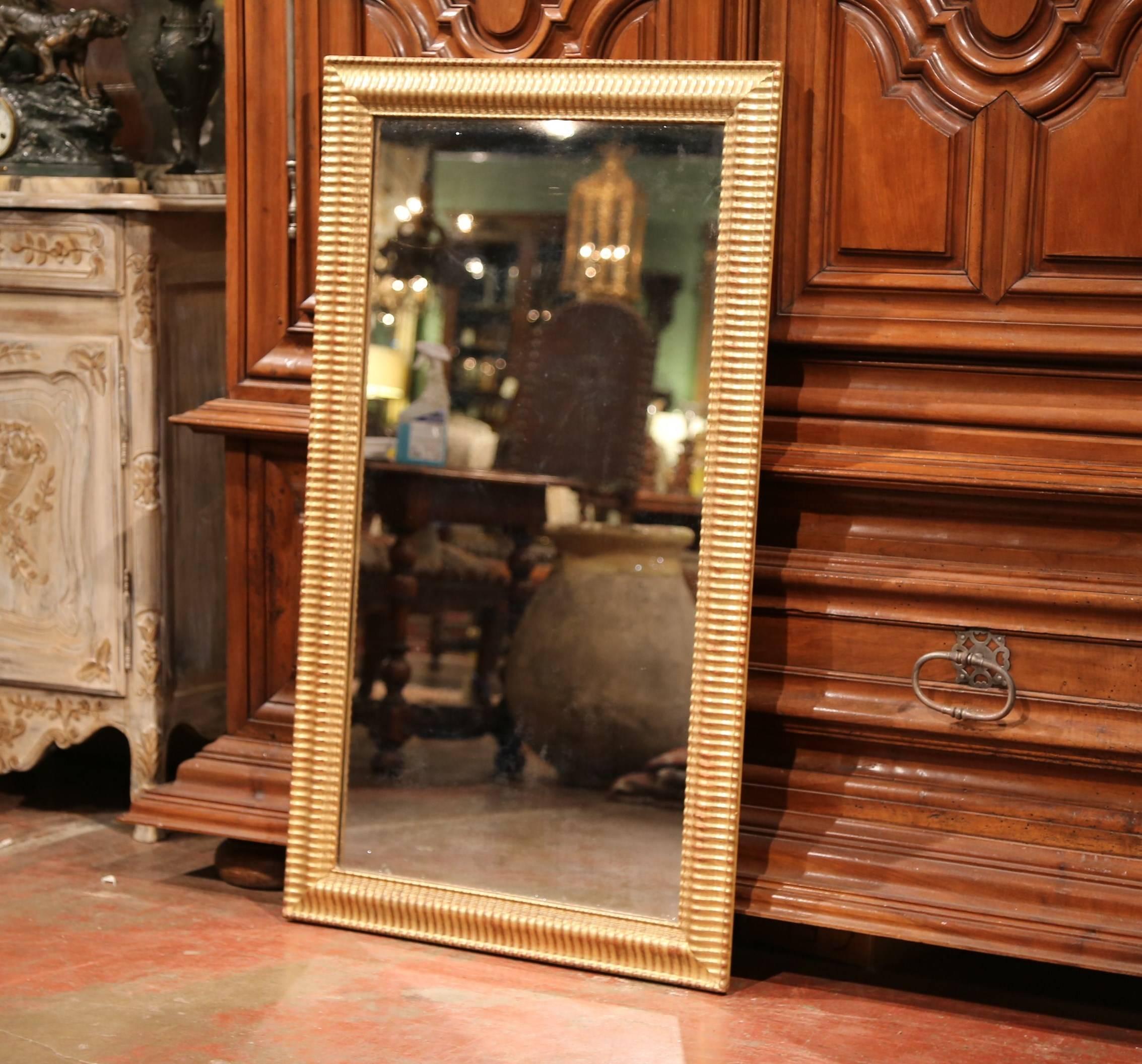 19th Century French Louis XVI Carved Giltwood Rectangular or Horizontal Mirror 1
