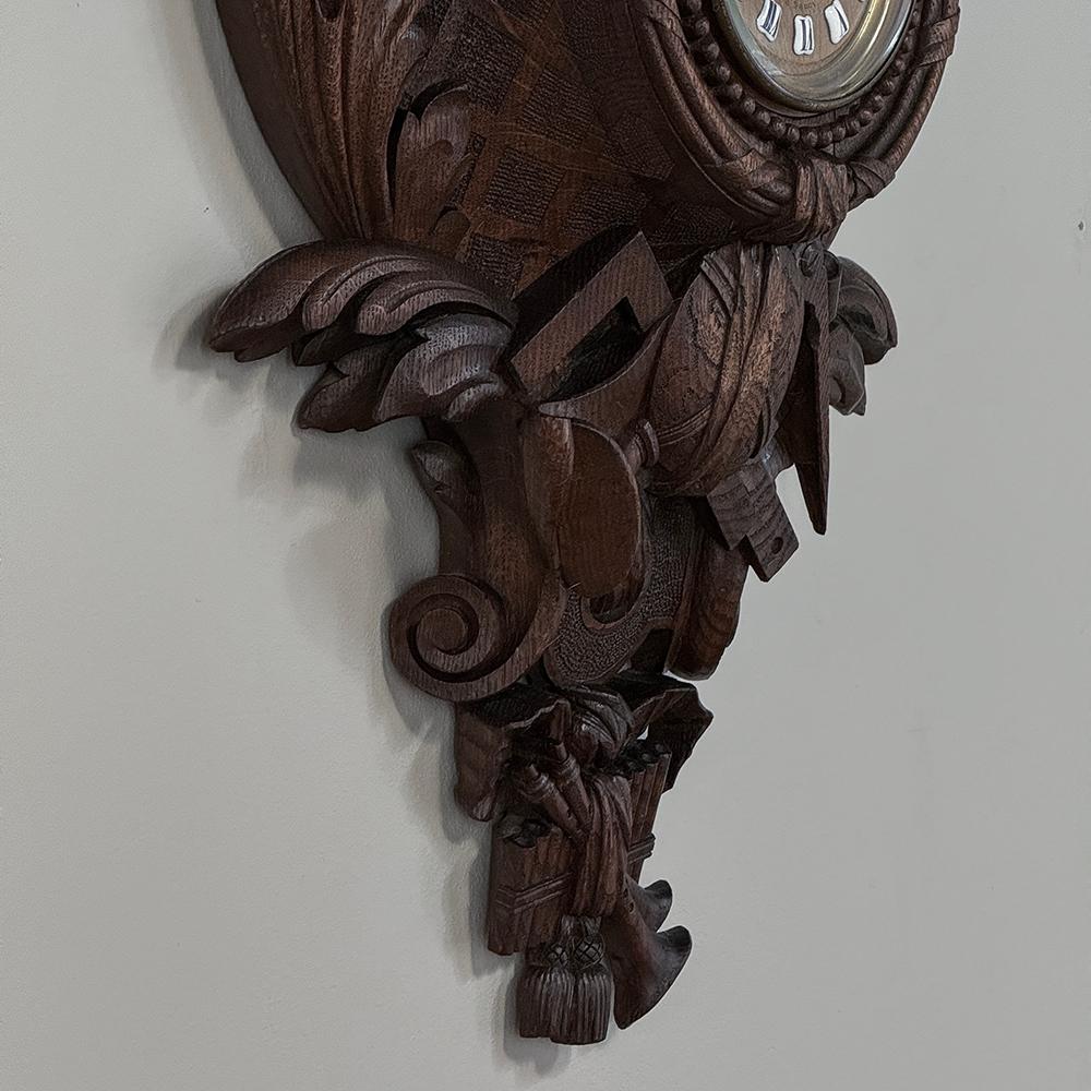 19th Century French Louis XVI Carved Oak Wall Clock ~ Cartel For Sale 8