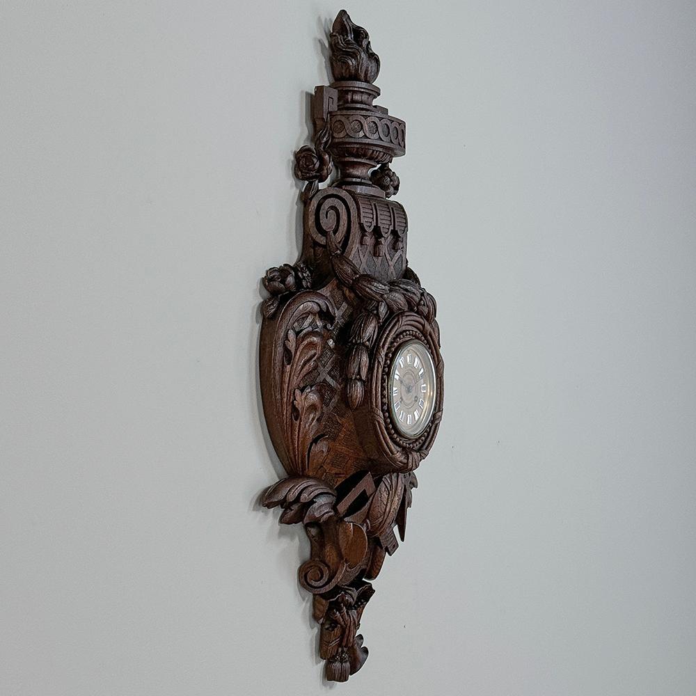 19th Century French Louis XVI Carved Oak Wall Clock ~ Cartel For Sale 10
