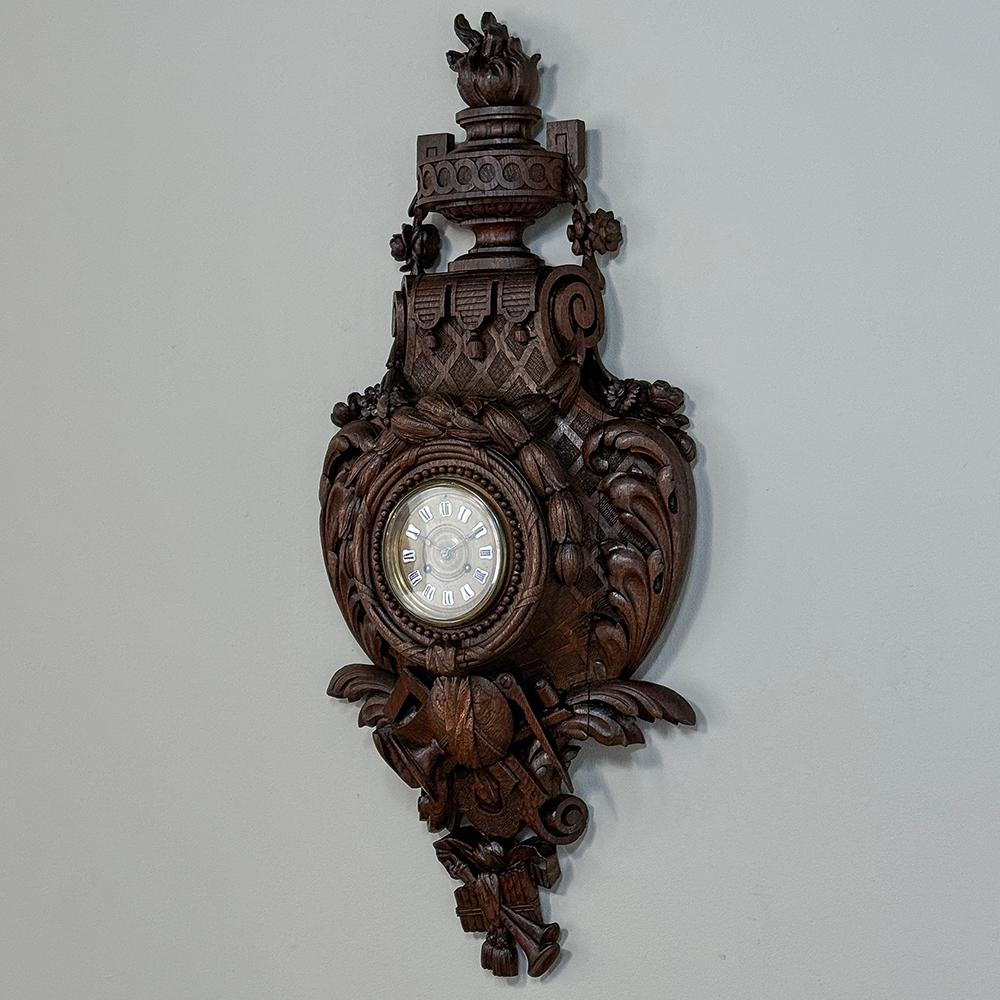 Louis XIV 19th Century French Louis XVI Carved Oak Wall Clock ~ Cartel For Sale