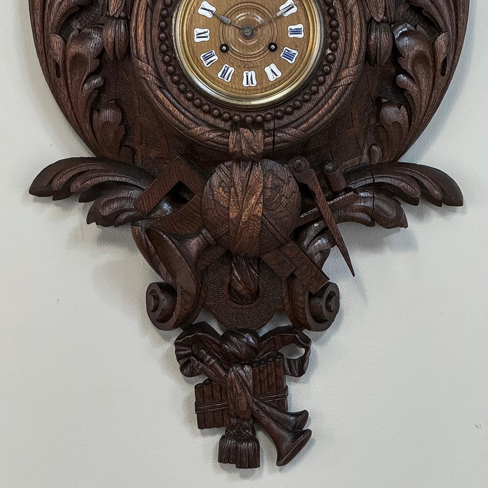 19th Century French Louis XVI Carved Oak Wall Clock ~ Cartel For Sale 1