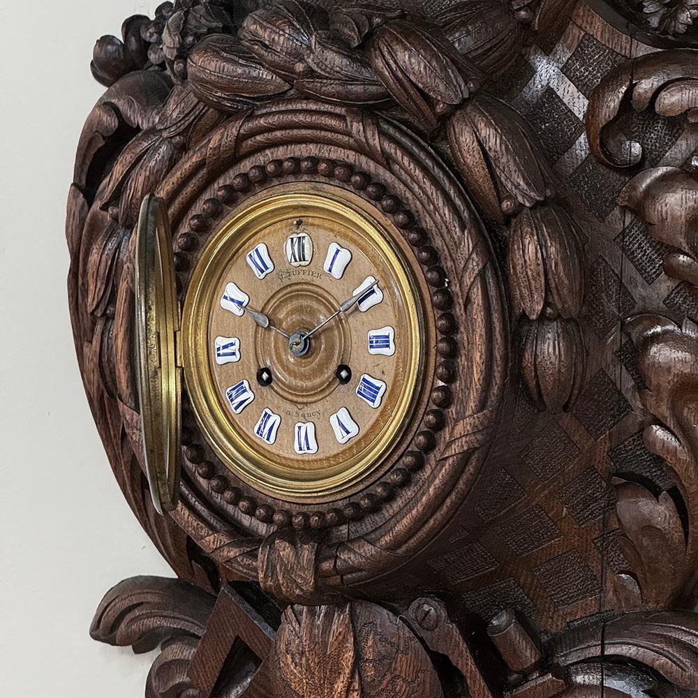 19th Century French Louis XVI Carved Oak Wall Clock ~ Cartel For Sale 3