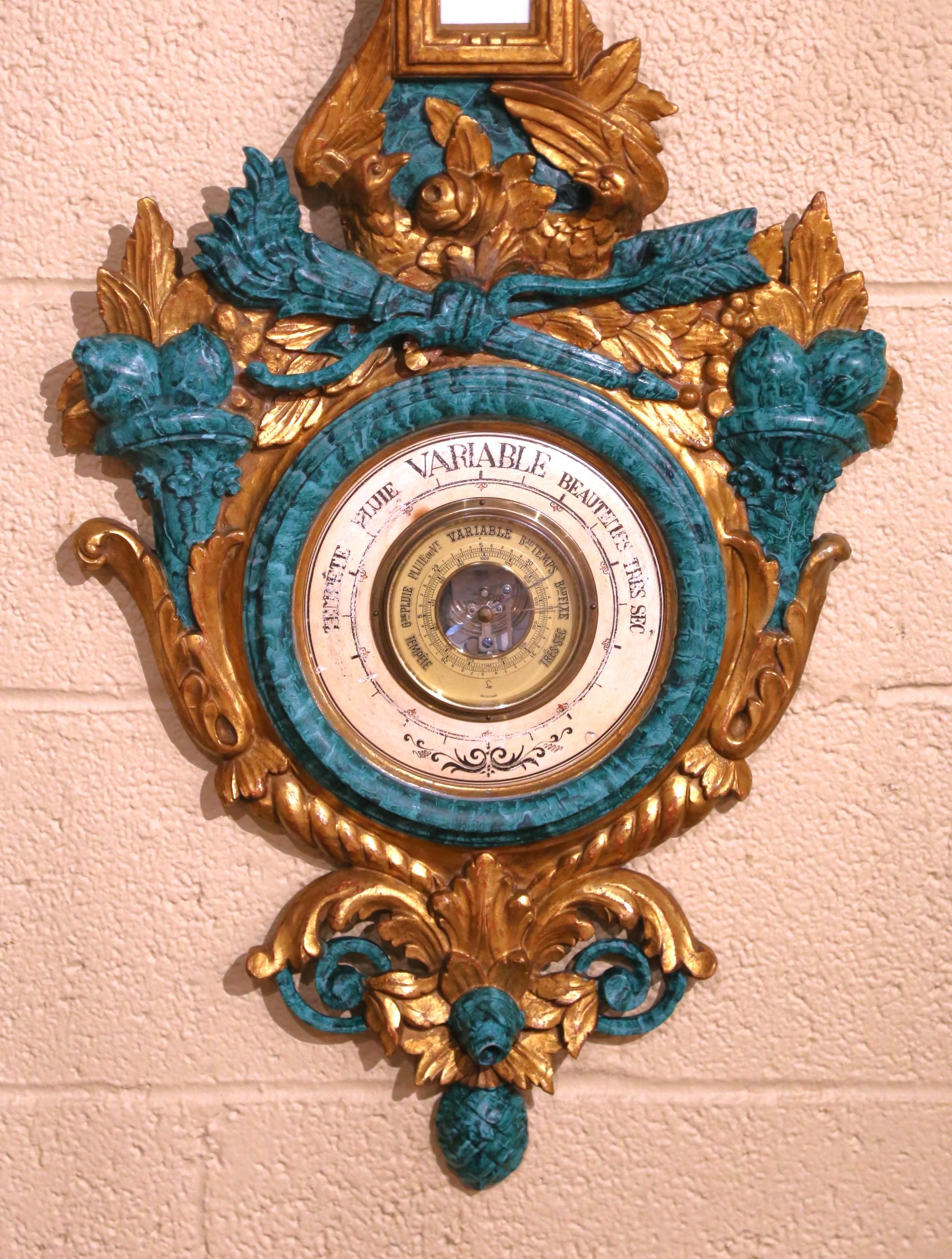 Siglo XIX Termómetro Barómetro Francés Luis XVI Tallado Pintado y Dorado Tallado a mano en venta