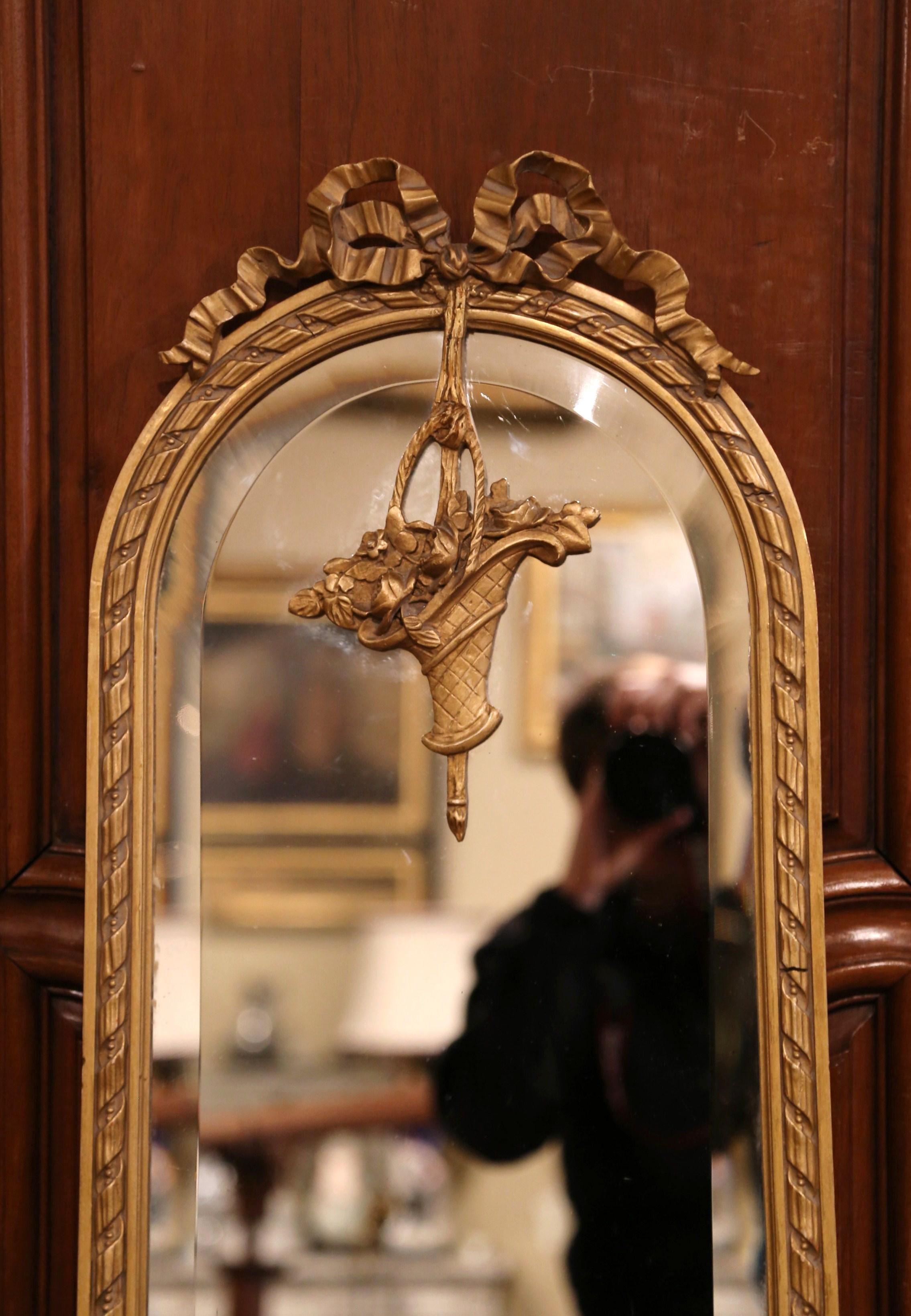 Hand-Carved 19th Century French Louis XVI Carved Painted and Gilt Full Length Floor Mirror