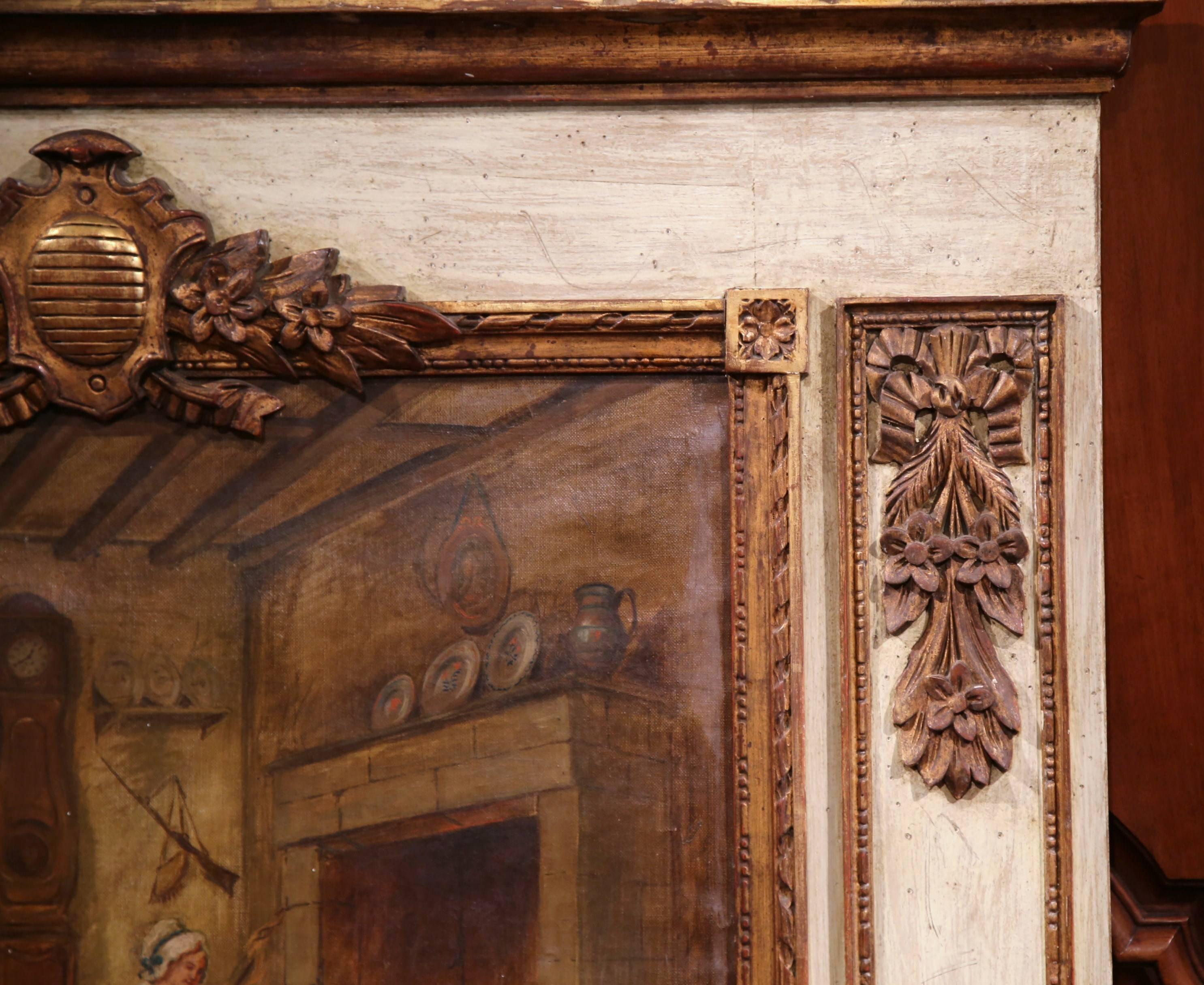 Verre mercuré Miroir Trumeau français du 19ème siècle, sculpté, peint et doré en vente