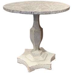 19th Century French Louis XVI Carved Painted Pedestal Table with Faux Marble Top