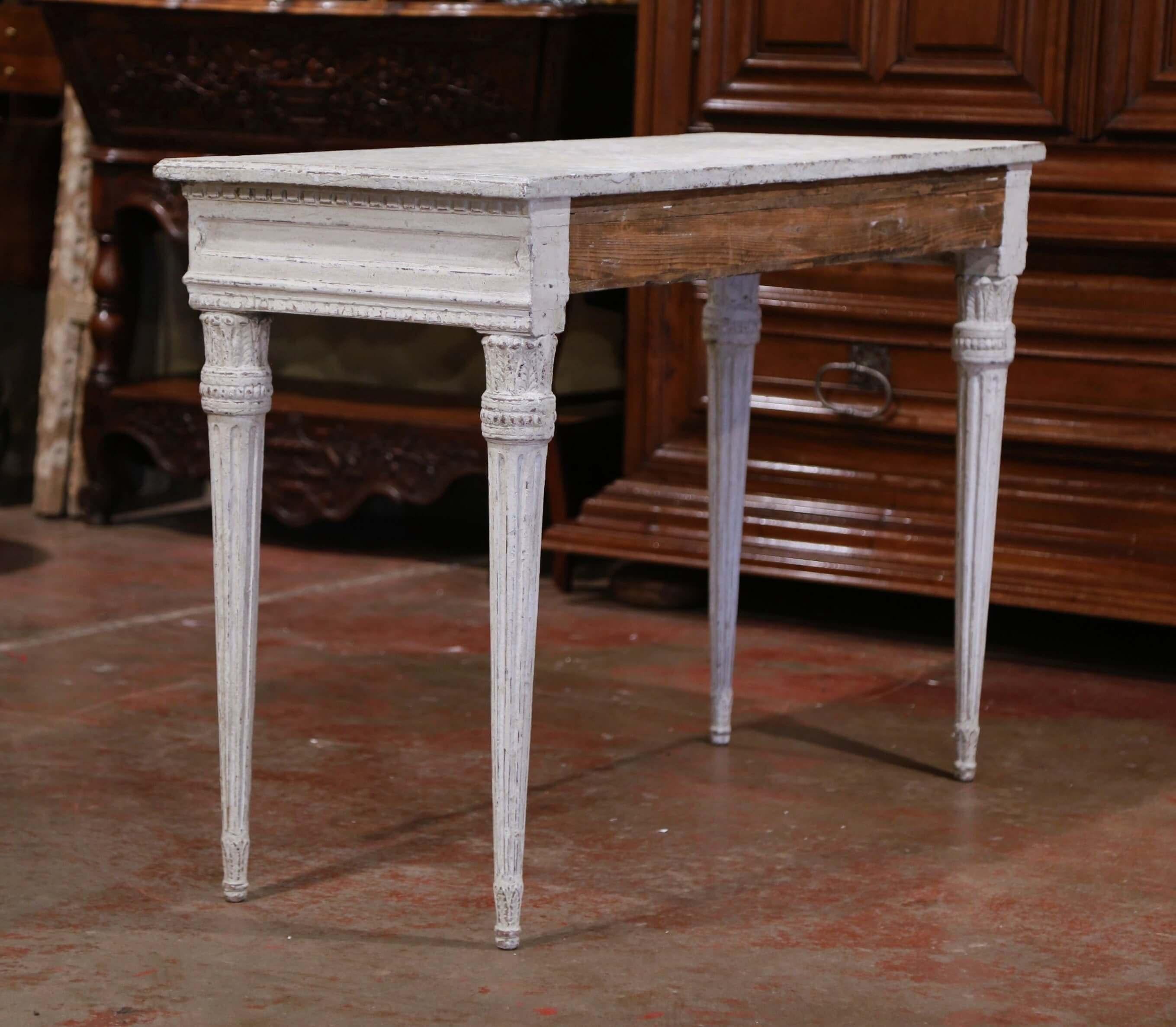 19th Century French Louis XVI Carved Painted Table Console with Faux Marble Top For Sale 6