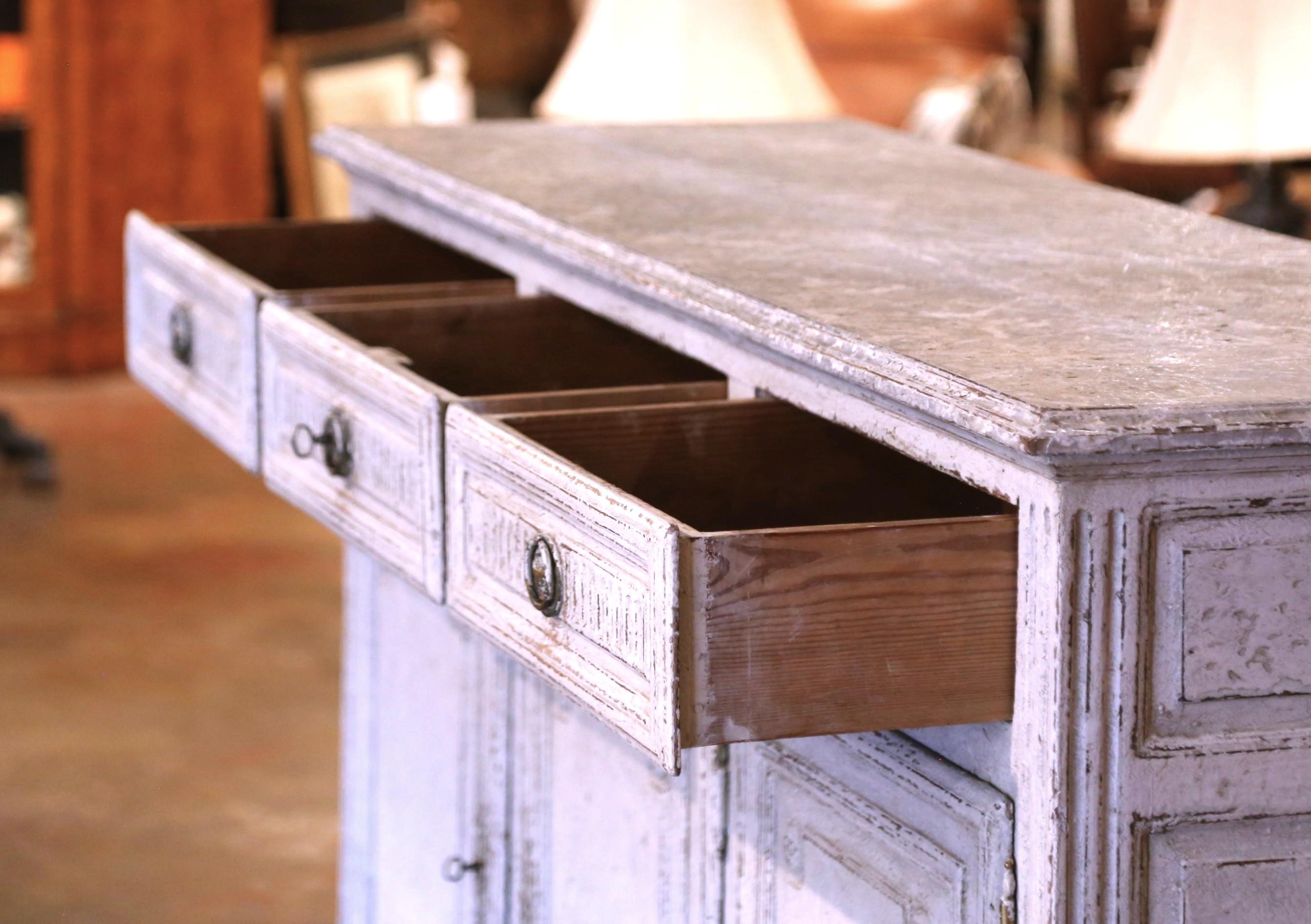 19th Century French Louis XVI Carved Painted Three-Door Buffet with Drawers For Sale 5
