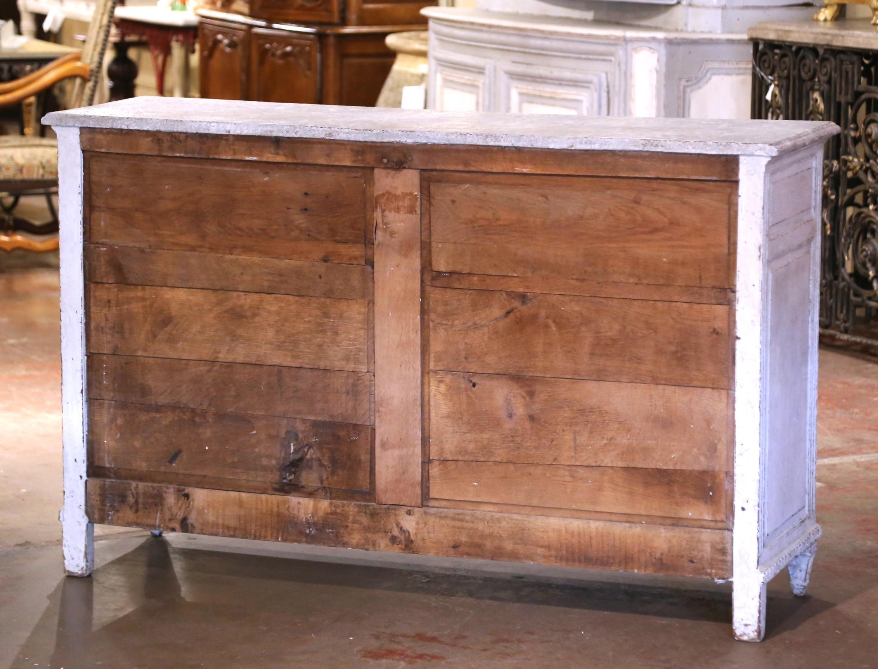 19th Century French Louis XVI Carved Painted Three-Door Buffet with Drawers For Sale 6