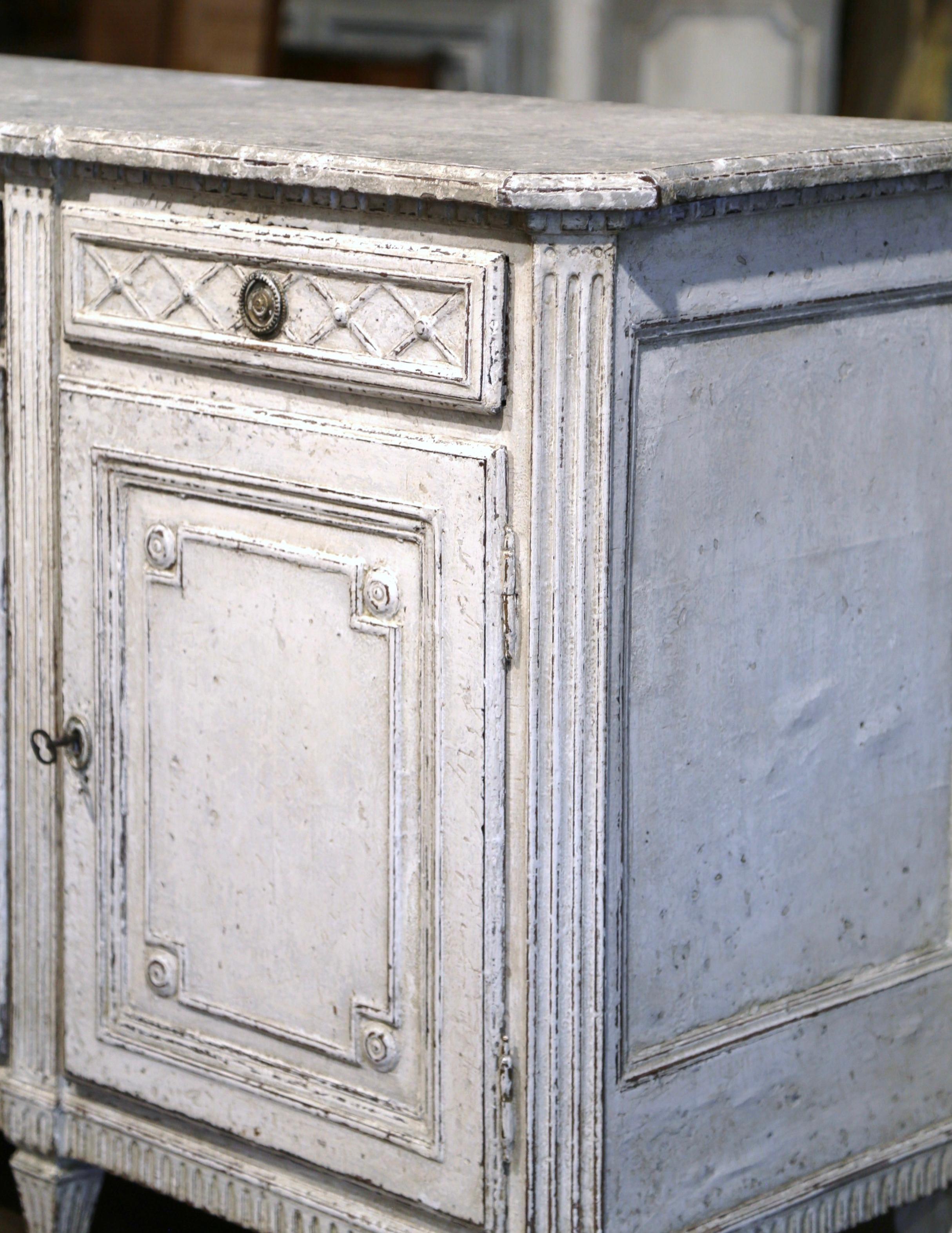 19th Century French Louis XVI Carved Painted Three-Door Buffet with Drawers For Sale 9