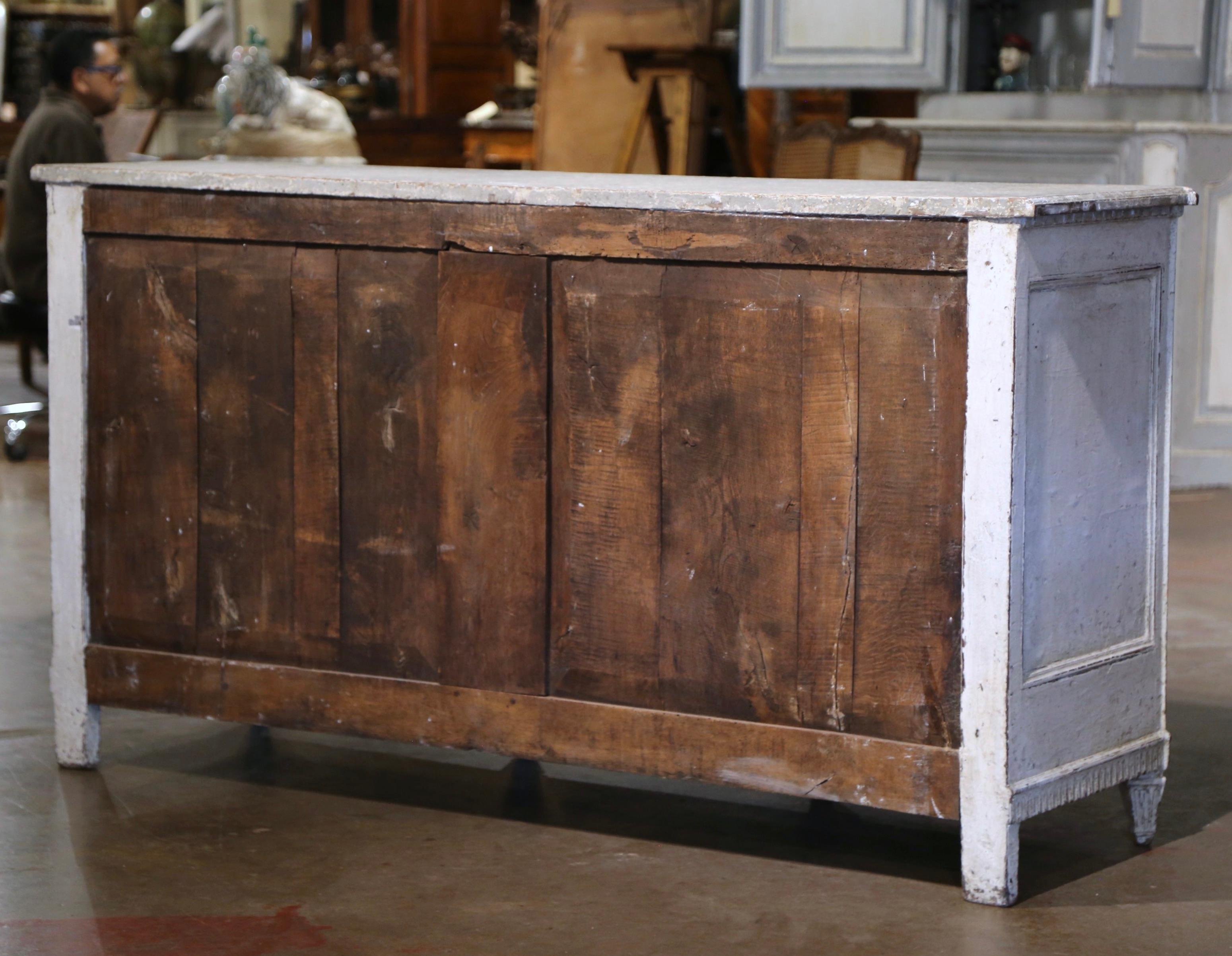 19th Century French Louis XVI Carved Painted Three-Door Buffet with Drawers For Sale 10