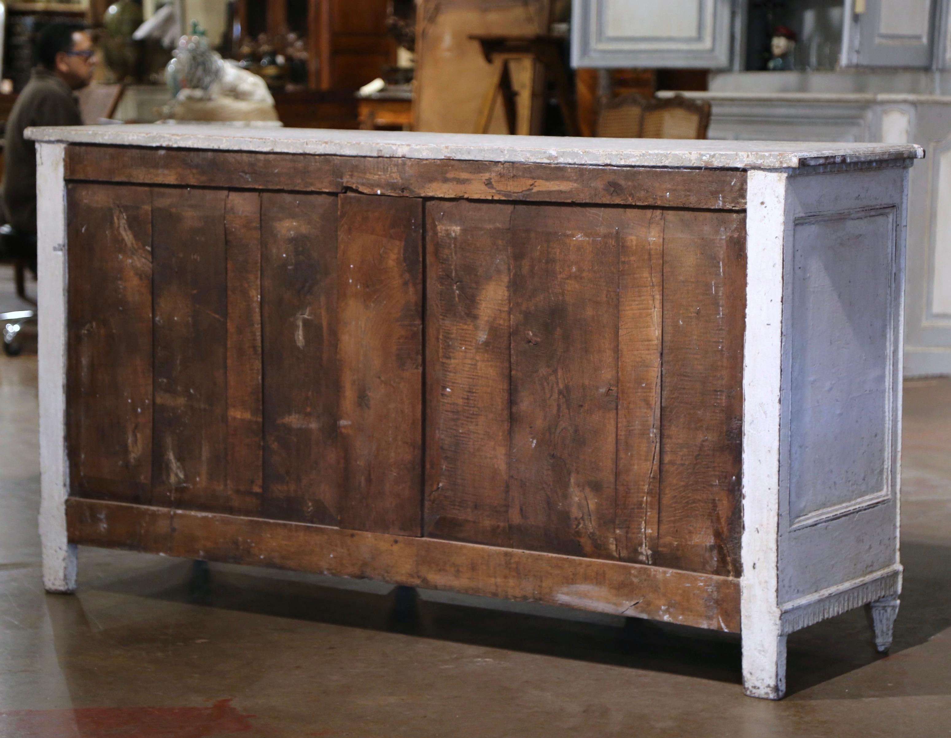 19th Century French Louis XVI Carved Painted Three-Door Buffet with Drawers 10