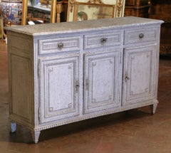 19th Century French Louis XVI Carved Painted Three-Door Buffet with Drawers