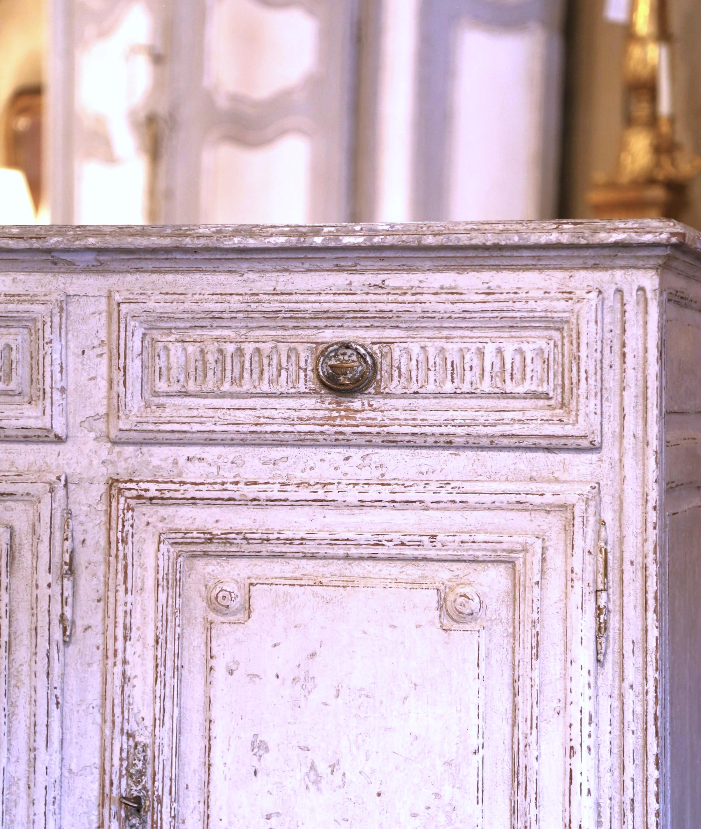 Hand-Carved 19th Century French Louis XVI Carved Painted Three-Door Buffet with Drawers For Sale