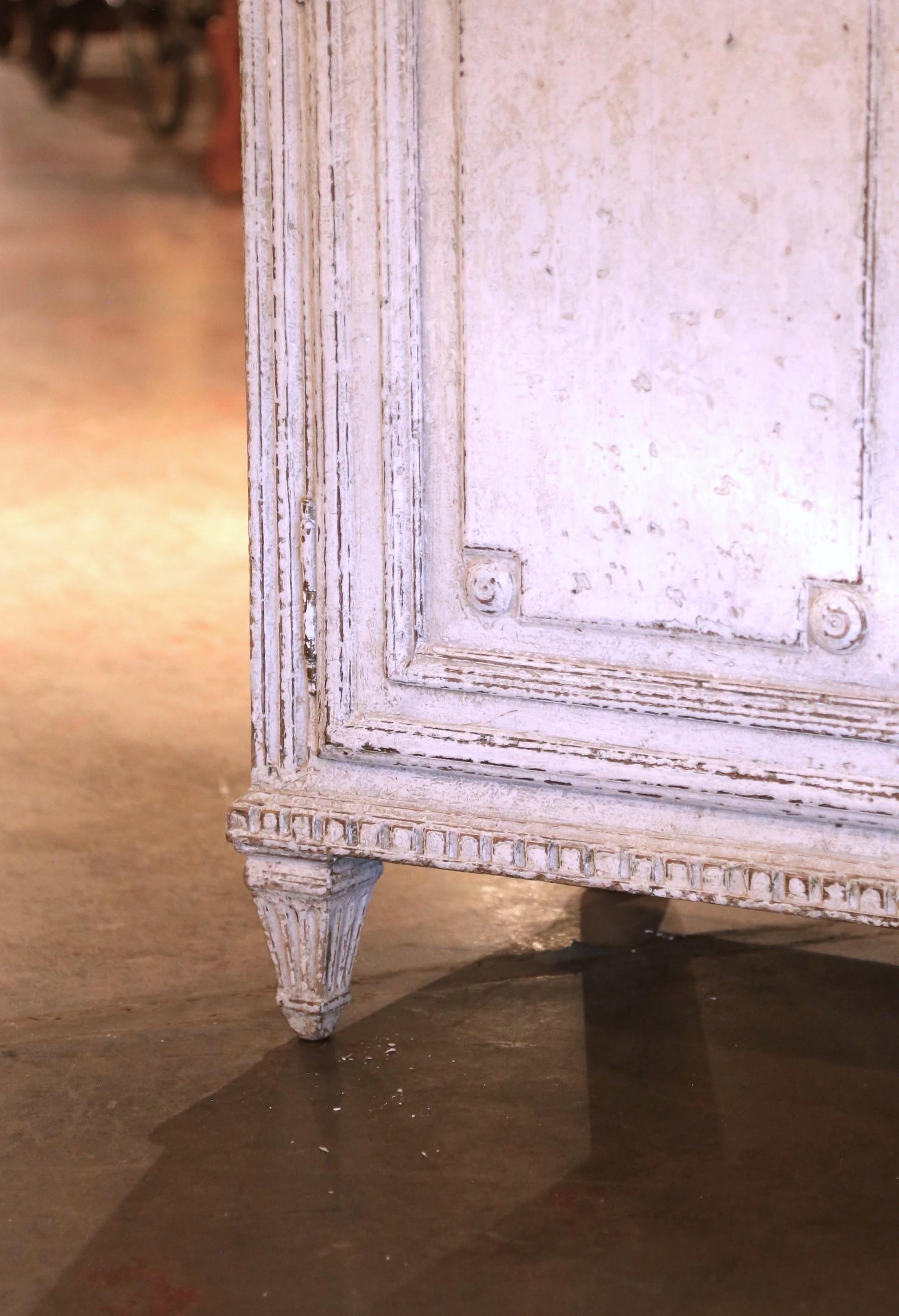19th Century French Louis XVI Carved Painted Three-Door Buffet with Drawers In Excellent Condition For Sale In Dallas, TX