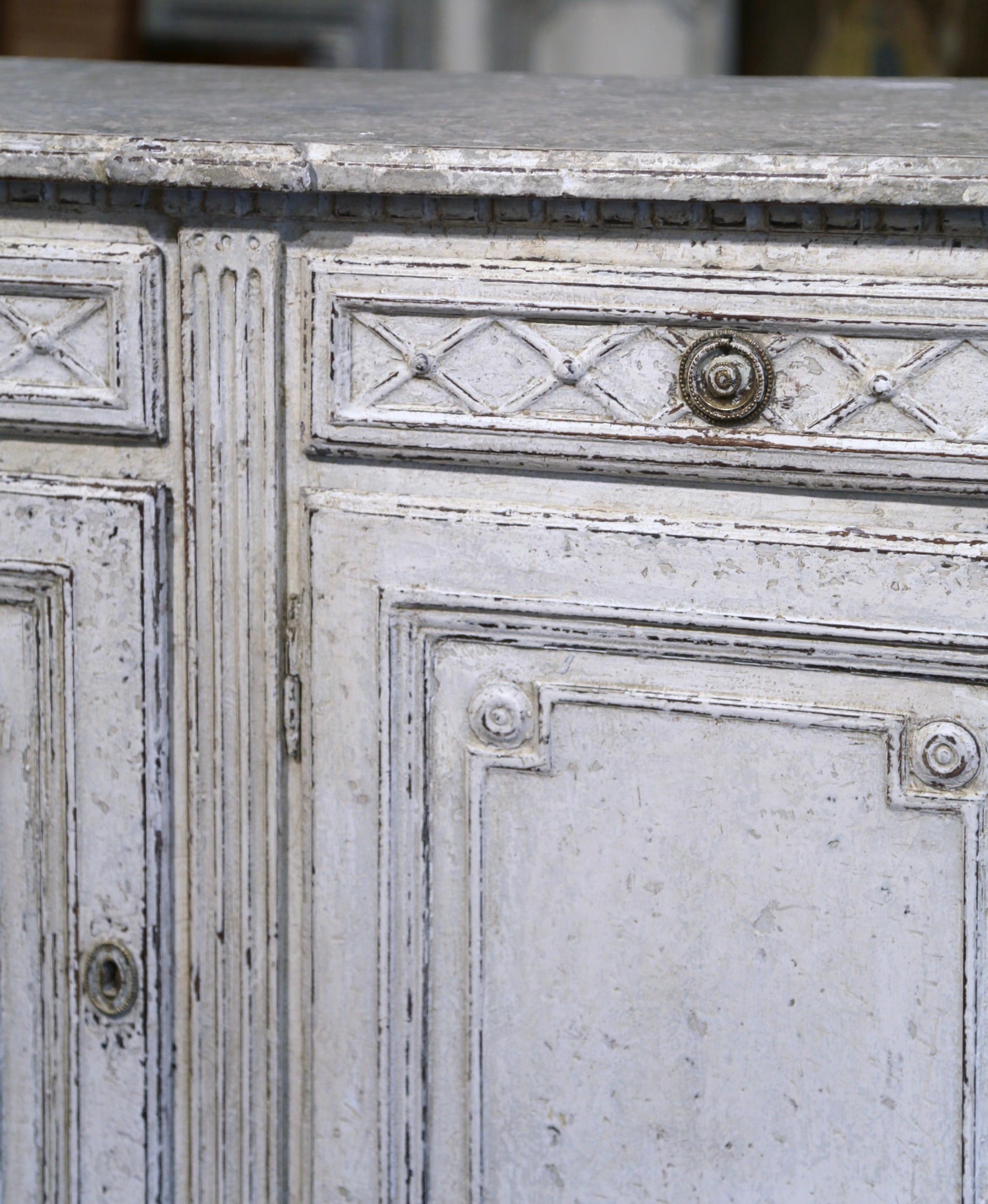19th Century French Louis XVI Carved Painted Three-Door Buffet with Drawers For Sale 2