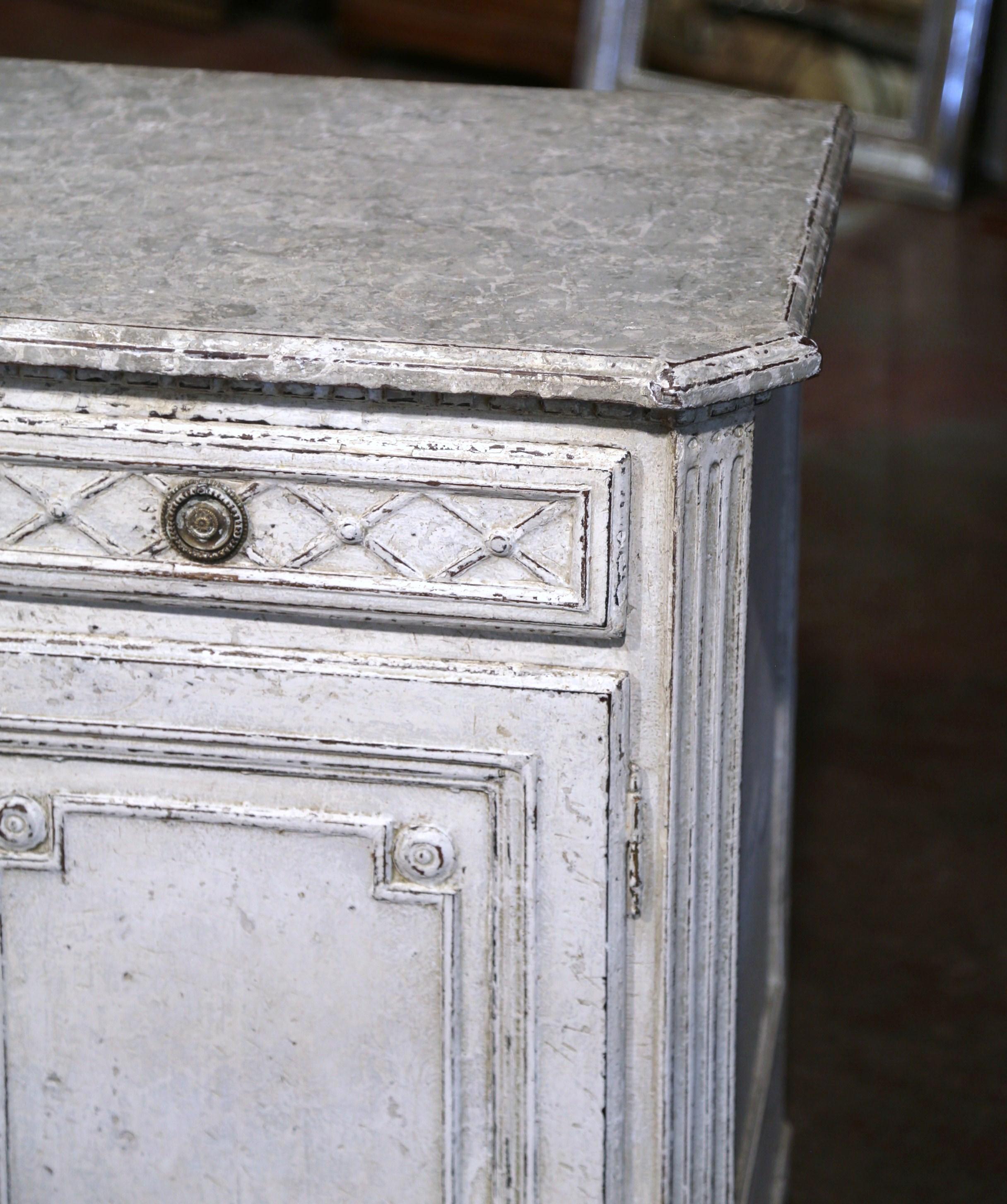 19th Century French Louis XVI Carved Painted Three-Door Buffet with Drawers For Sale 3