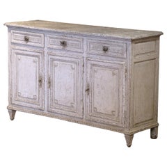 19th Century French Louis XVI Carved Painted Three-Door Buffet with Drawers
