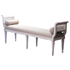 19th Century French Louis XVI Carved Painted Upholstered Banquette with Sides