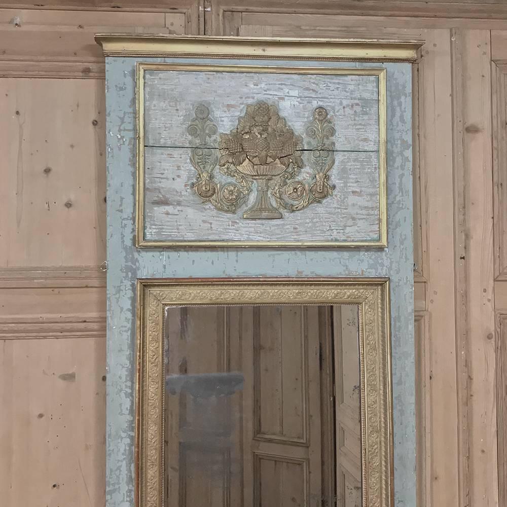 19th Century, French Louis XVI Carved Panel Painted Trumeau In Good Condition In Dallas, TX
