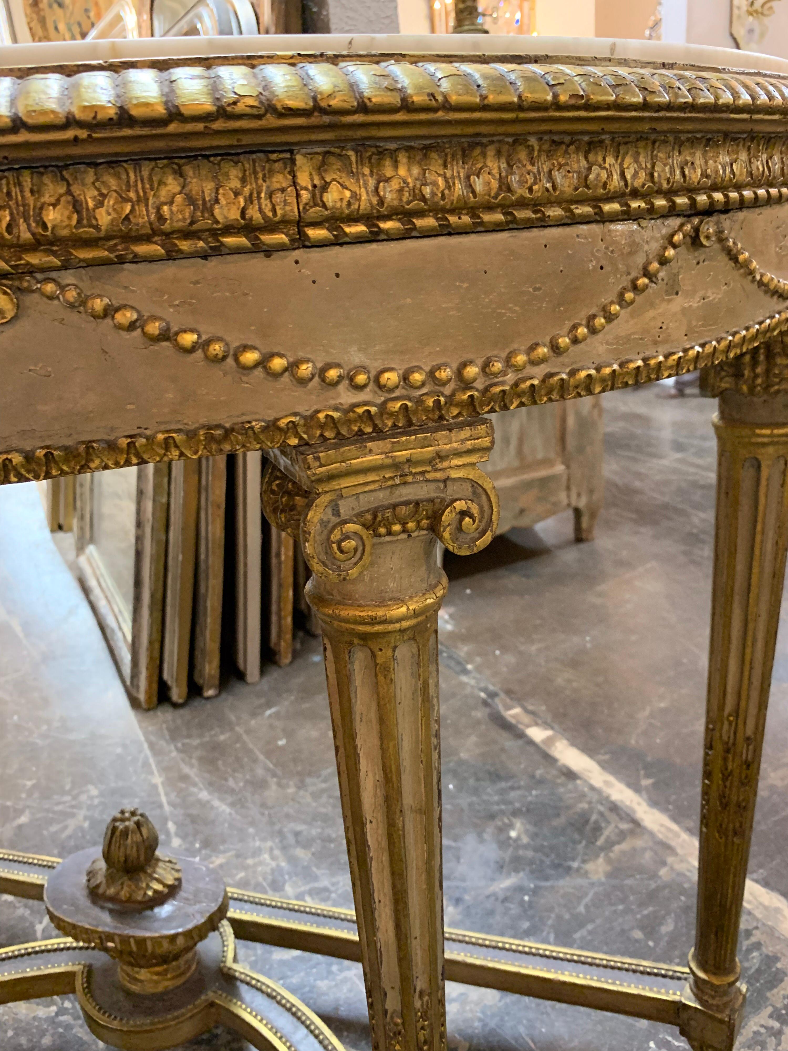 19th Century French Louis XVI Carved Parcel Gilt Console Table In Good Condition In Dallas, TX