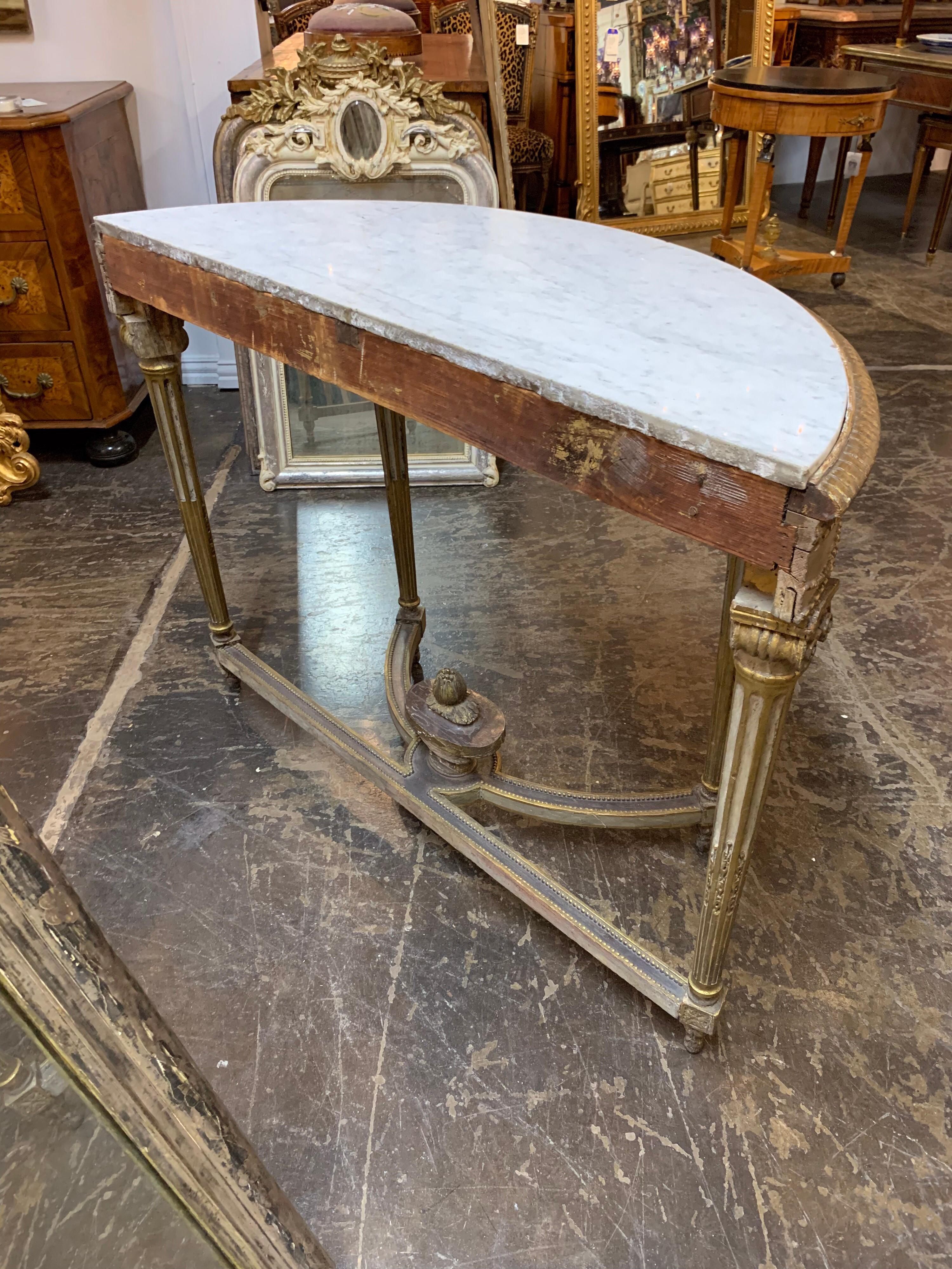 19th Century French Louis XVI Carved Parcel Gilt Console Table 2
