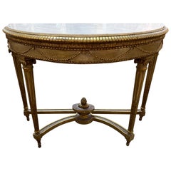Table Console Louis XVI en Bois Sculpté et Doré du 19ème Siècle, France