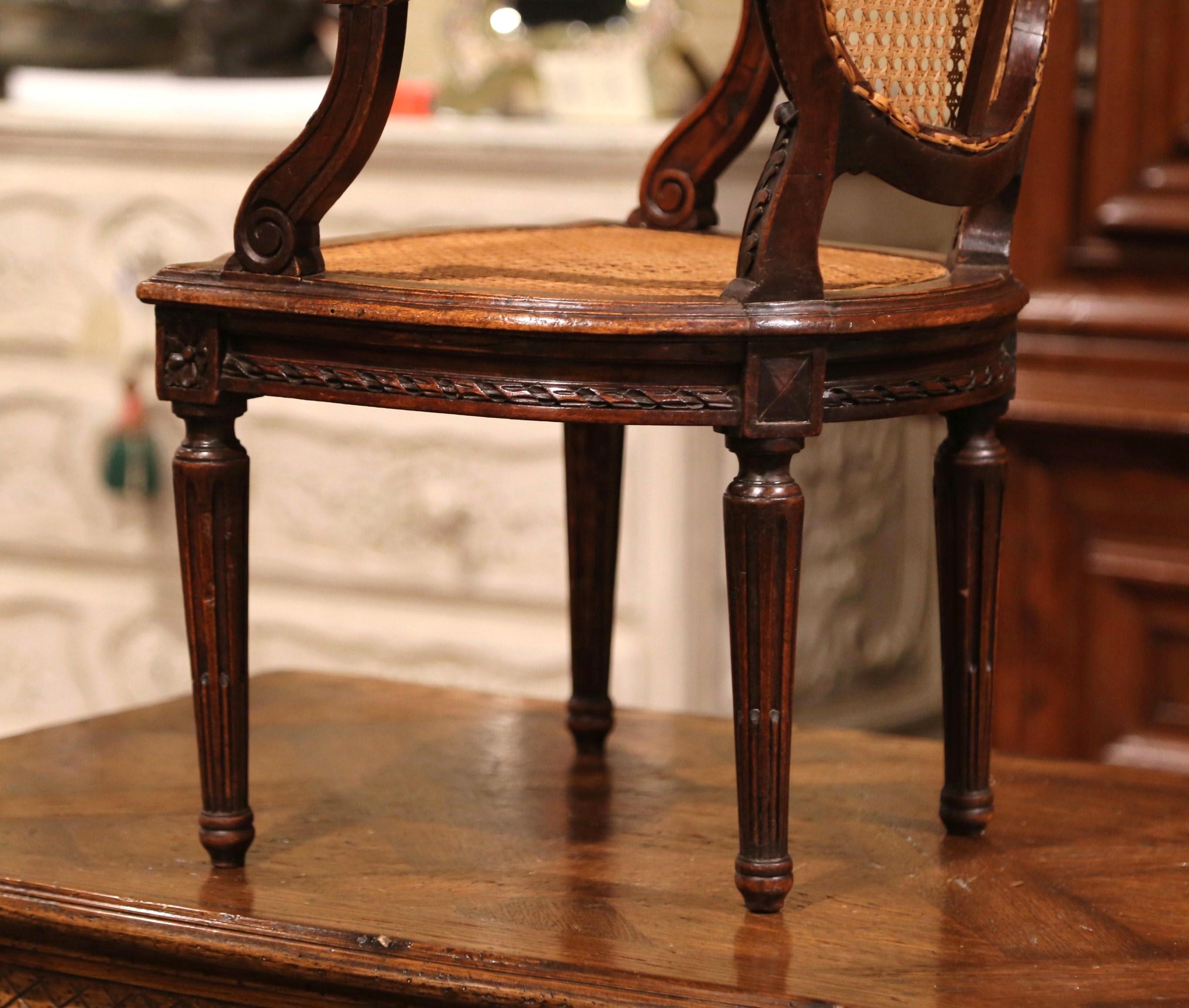 19th Century French Louis XVI Carved Walnut and Cane Child Armchair 3