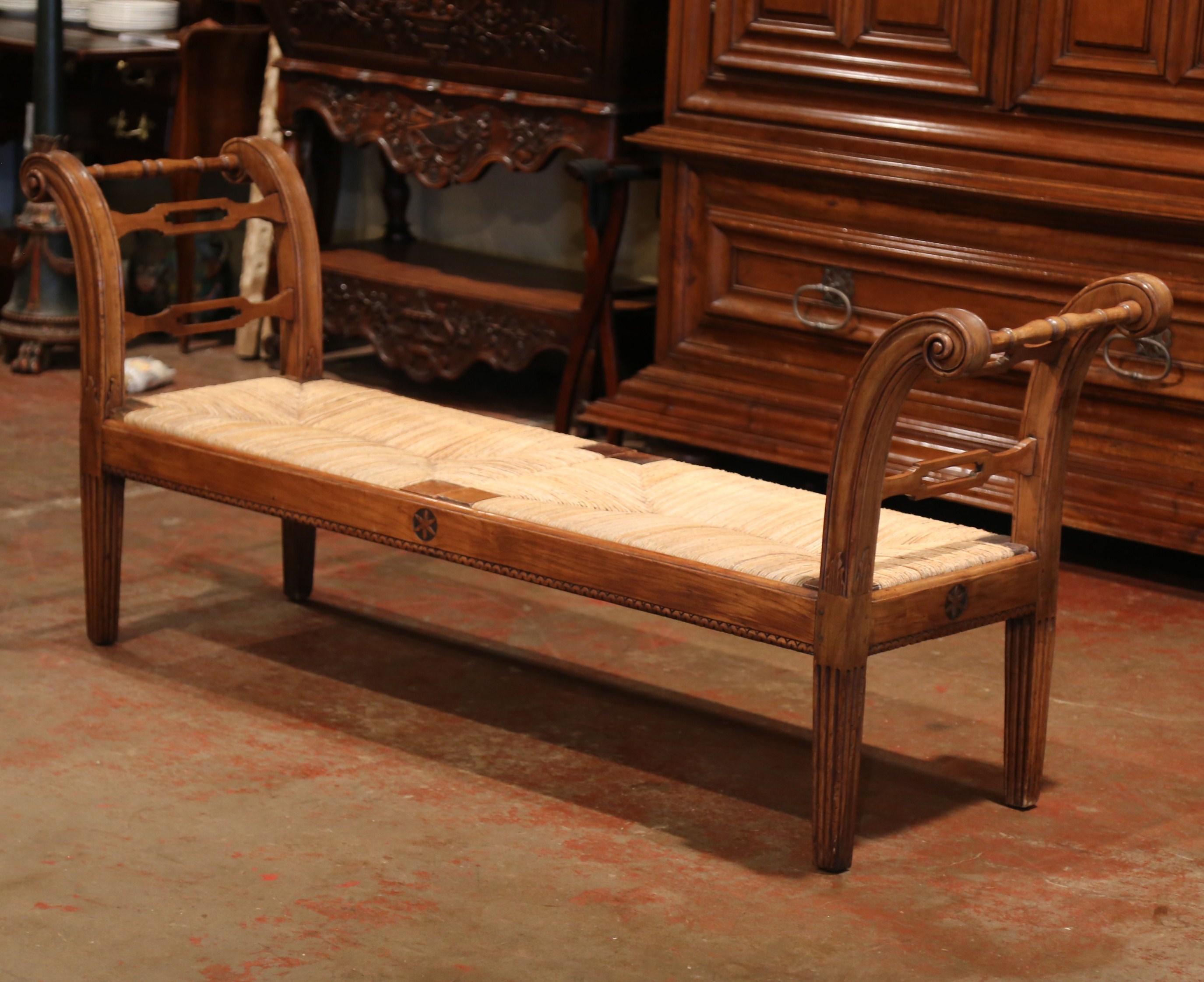 19th Century French Louis XVI Carved Walnut and Rush Daybed Settee