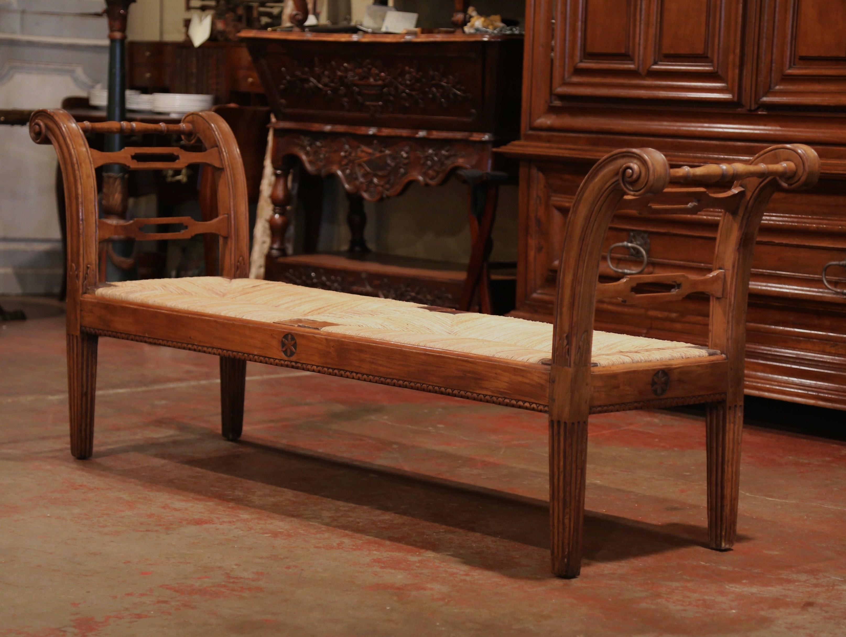 19th Century French Louis XVI Carved Walnut and Rush Daybed Settee