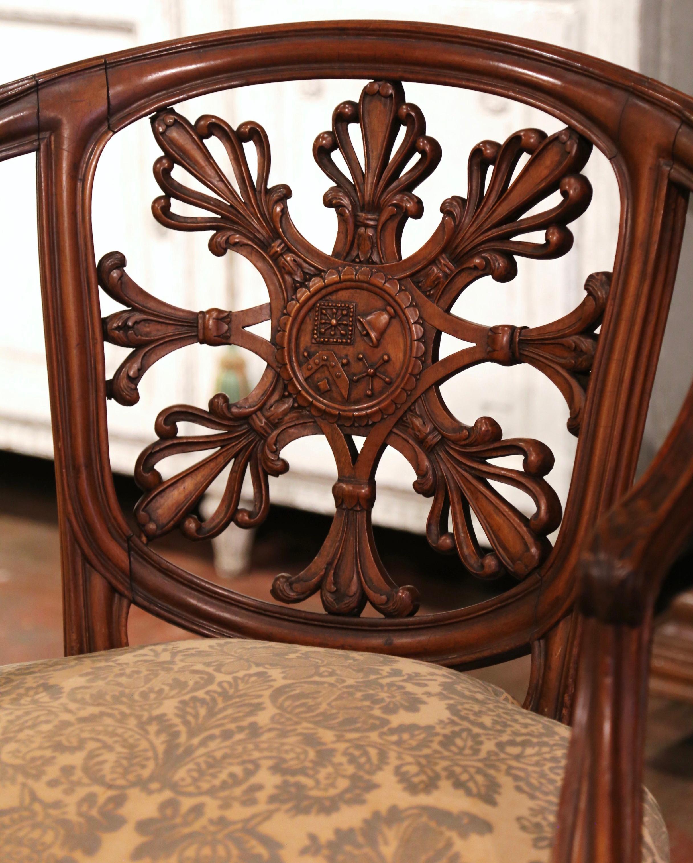 Hand-Carved 19th Century French Louis XVI Carved Walnut and Silk Desk Armchair on Wheels