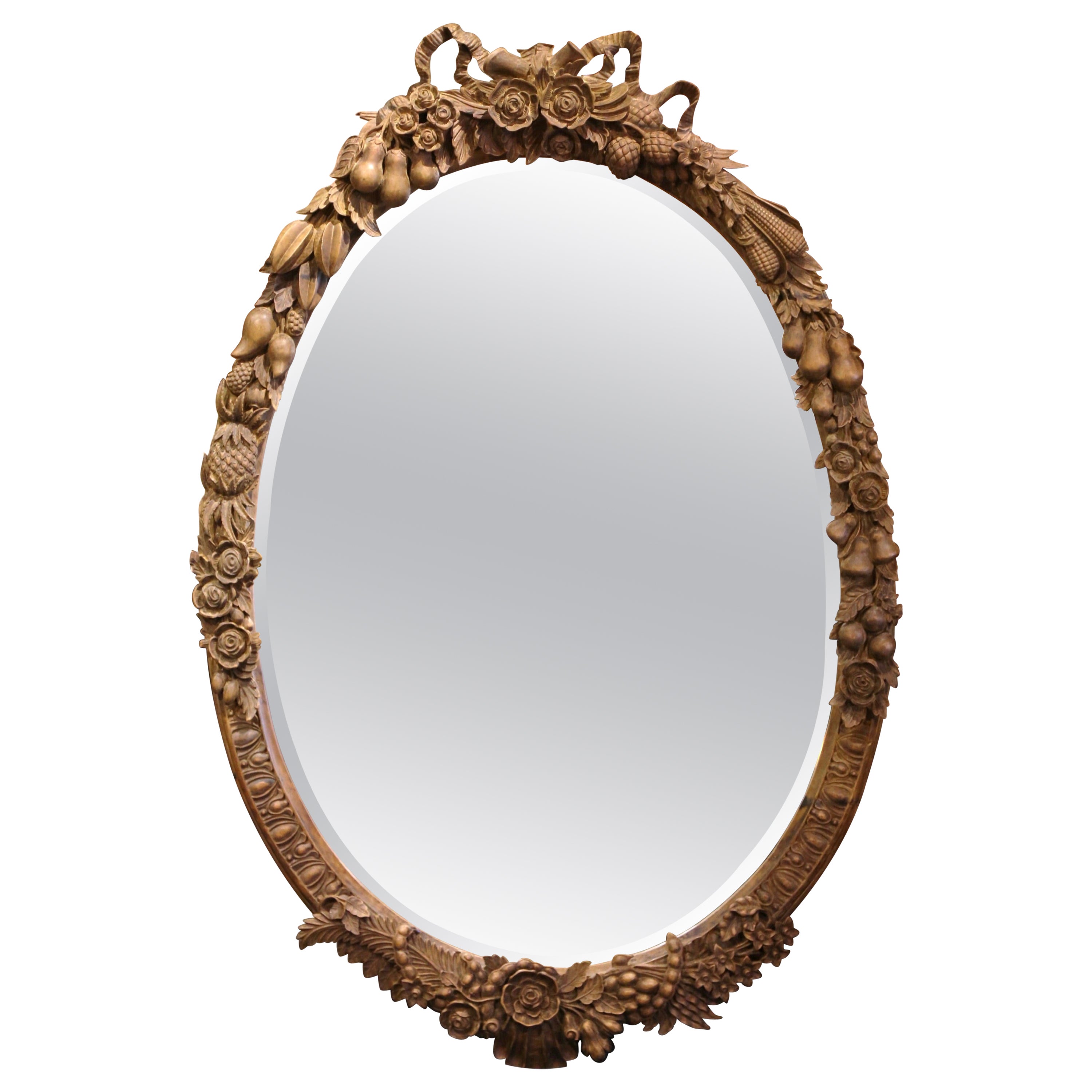 19th Century French Louis XVI Carved Walnut Mirror with Fruit 
Floral Motifs