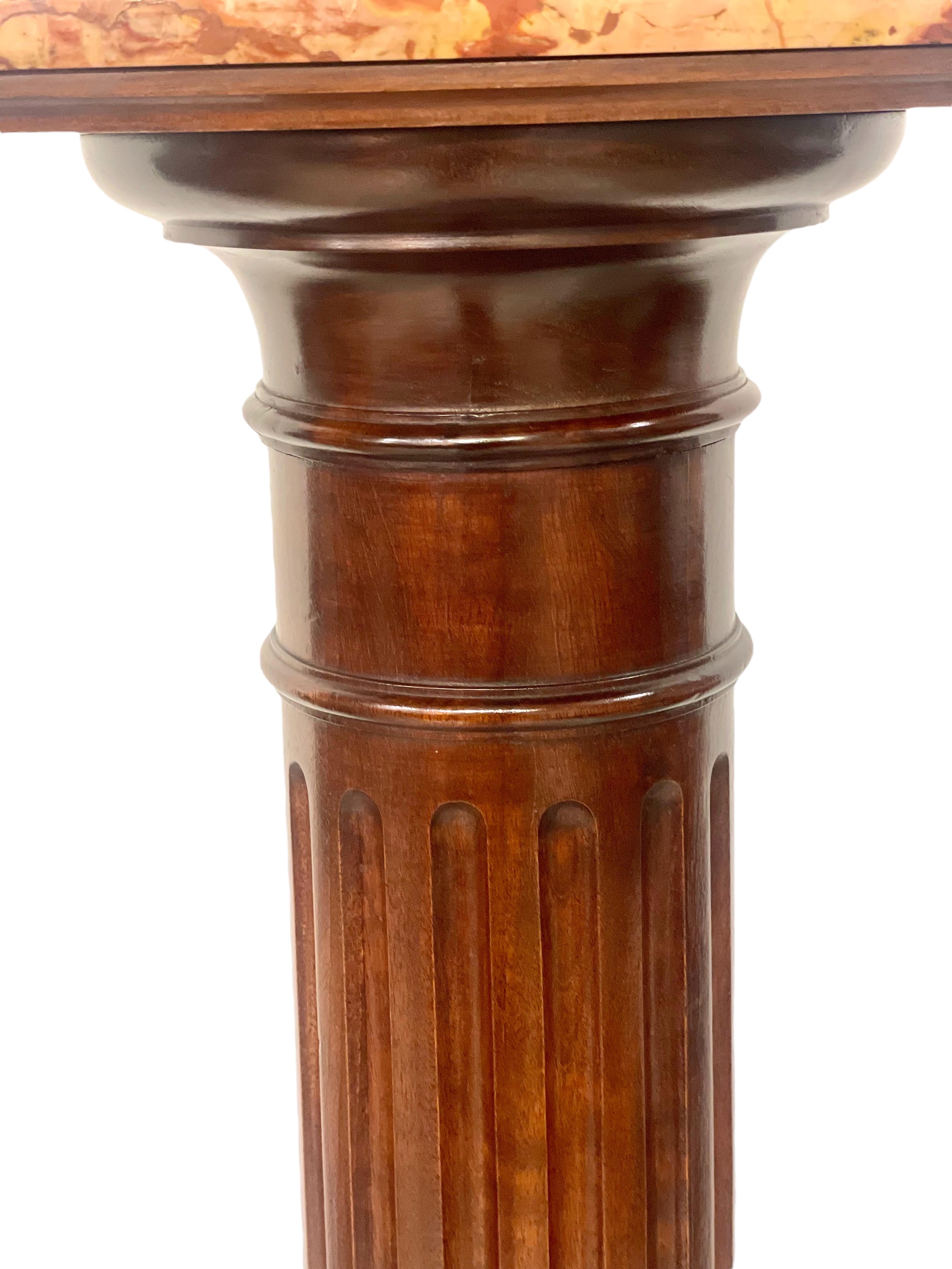 French Louis XVI Column Pedestal with a Red Veined Marble Top For Sale
