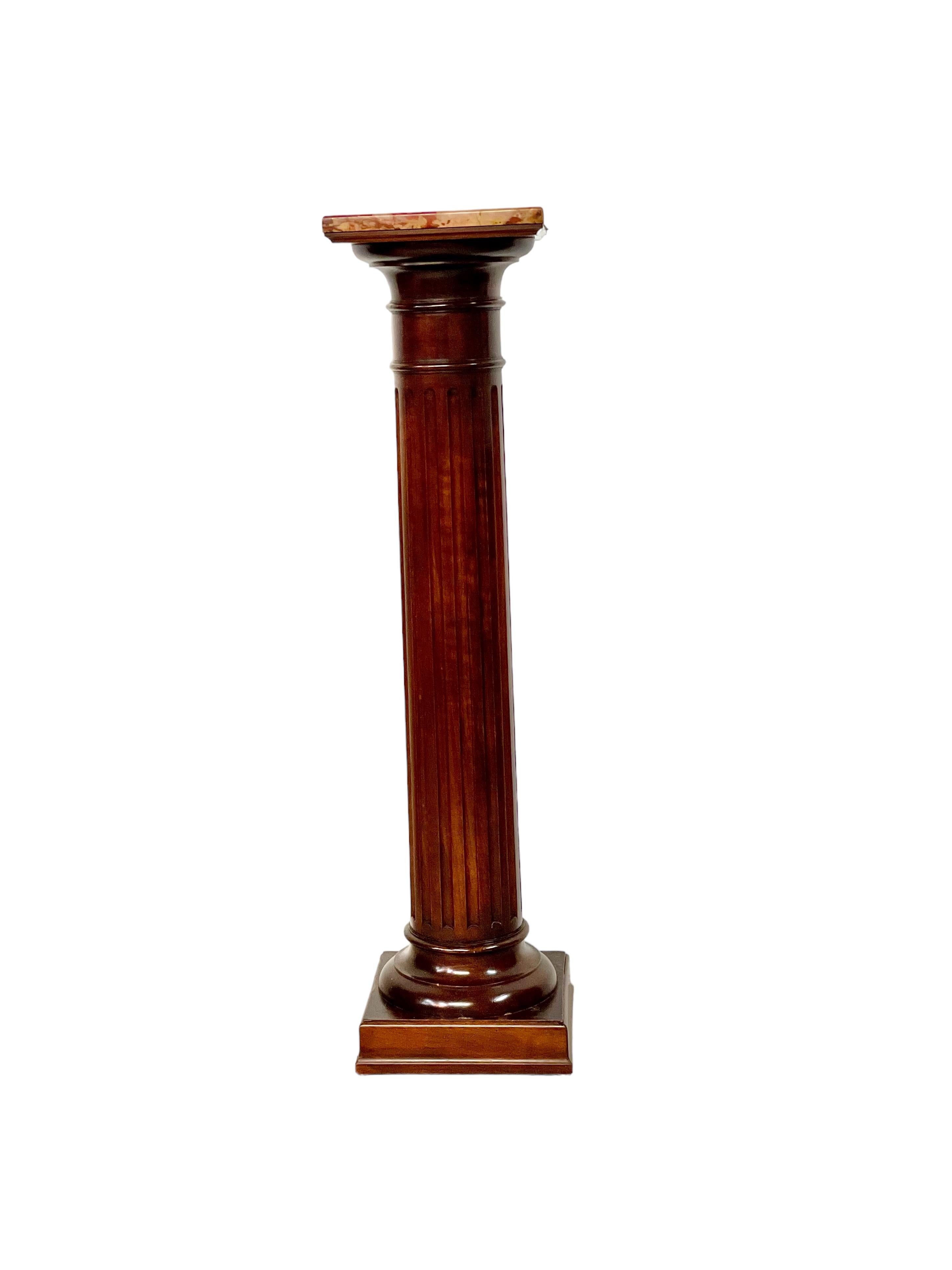 19th Century Louis XVI Column Pedestal with a Red Veined Marble Top For Sale