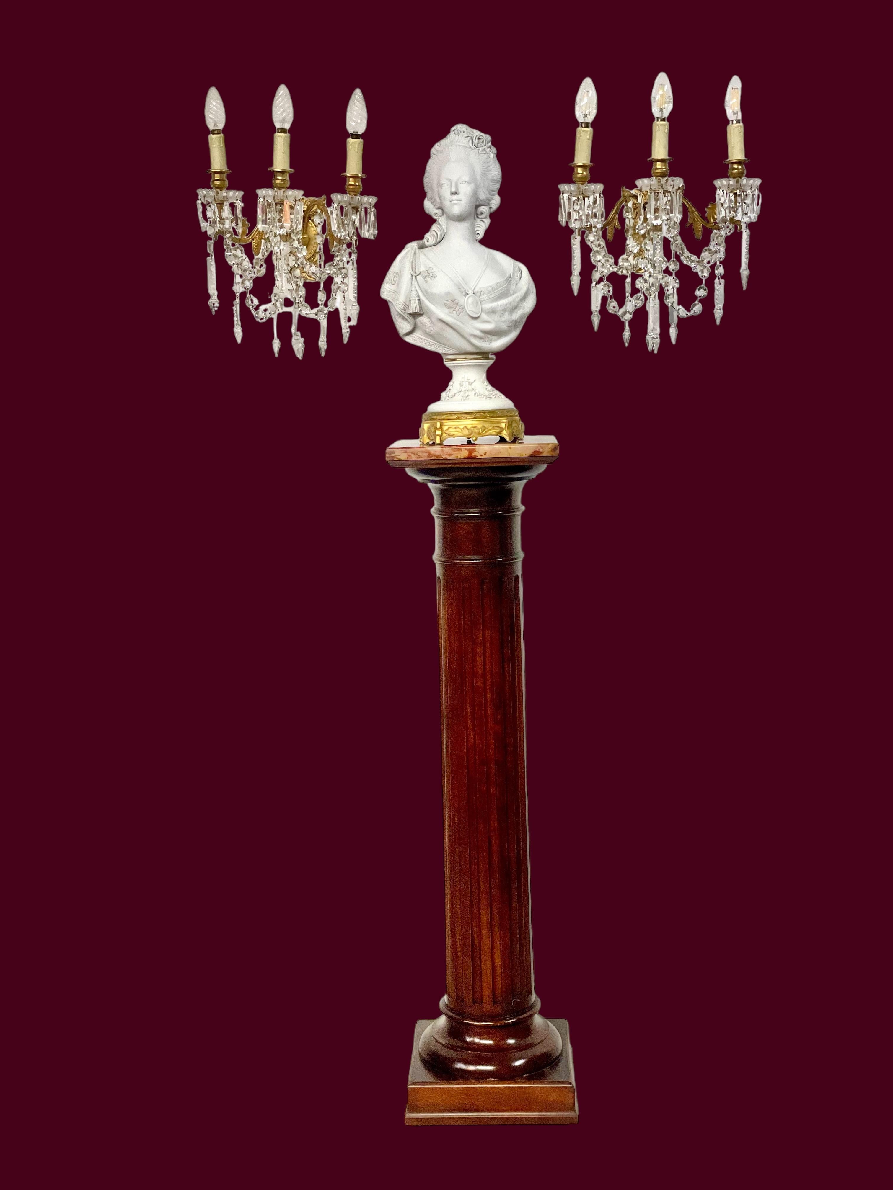 Louis XVI Column Pedestal with a Red Veined Marble Top For Sale 3