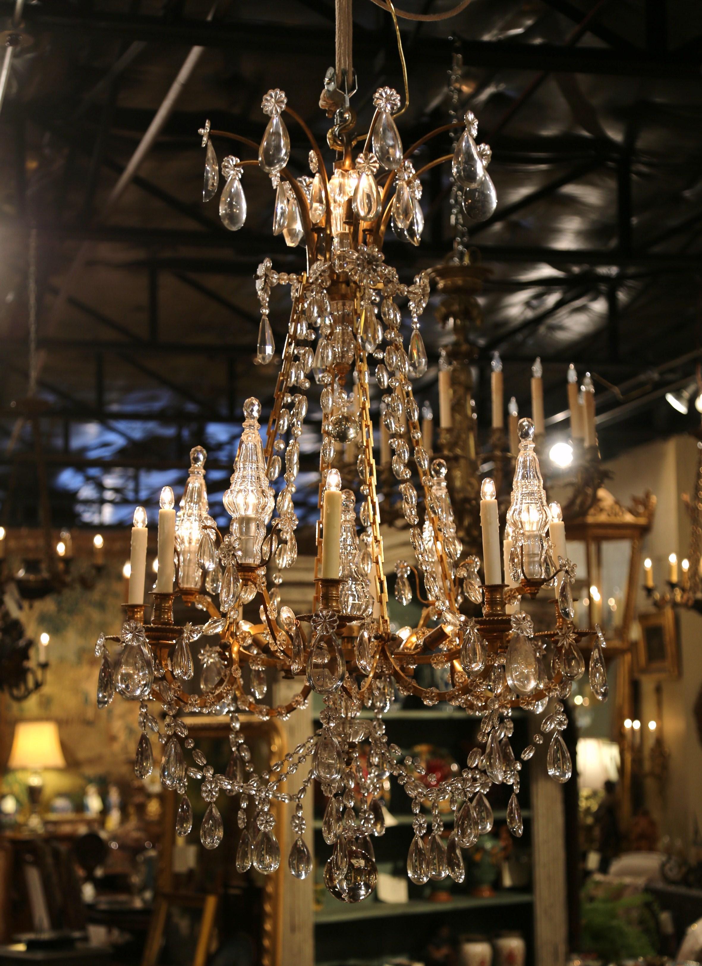 Hand-Crafted 19th Century French Louis XVI Crystal and Gilt Bronze Eight-Light Chandelier