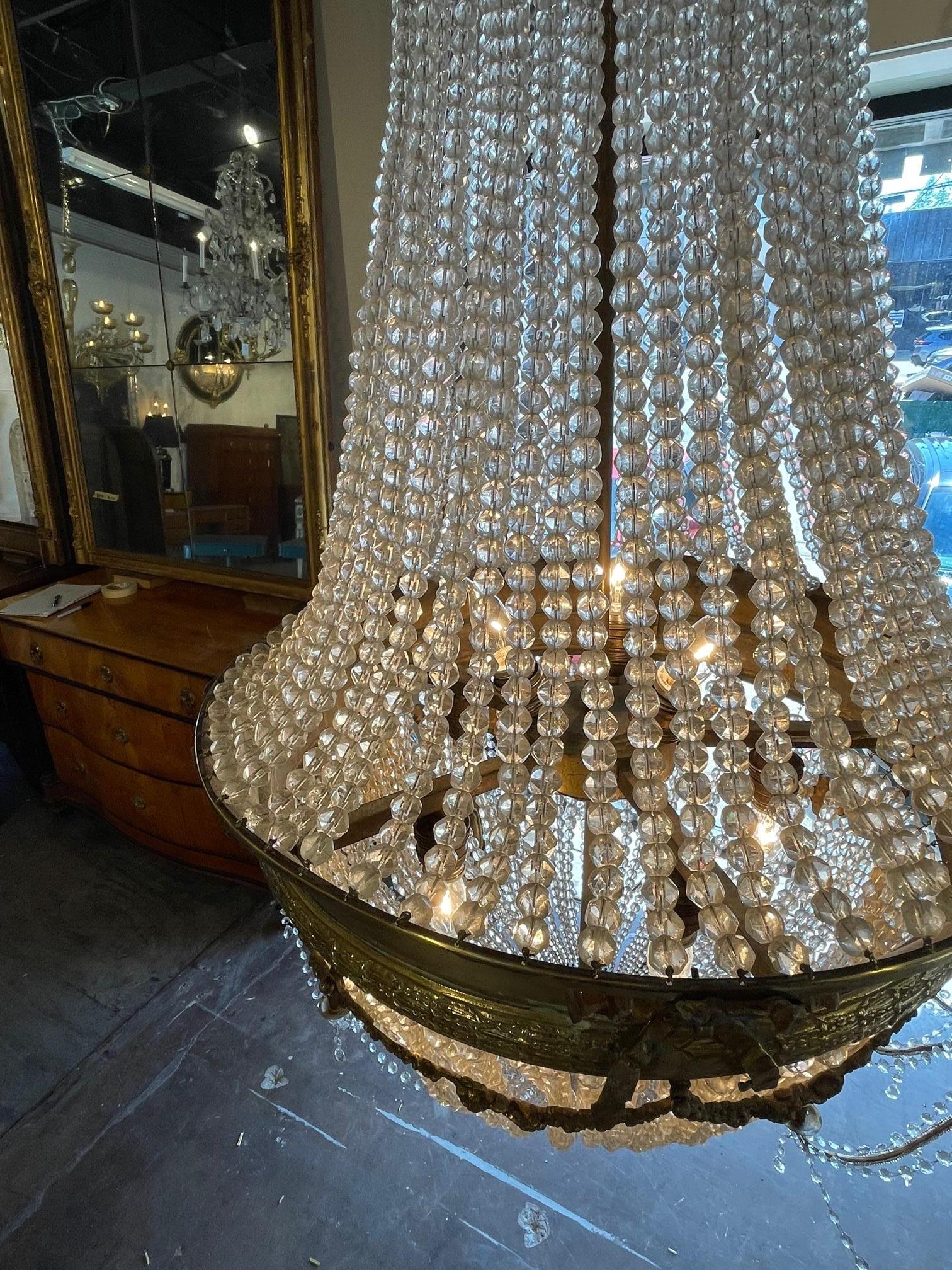 Late 19th Century 19th Century French Louis XVI Crystal Basket Chandelier For Sale