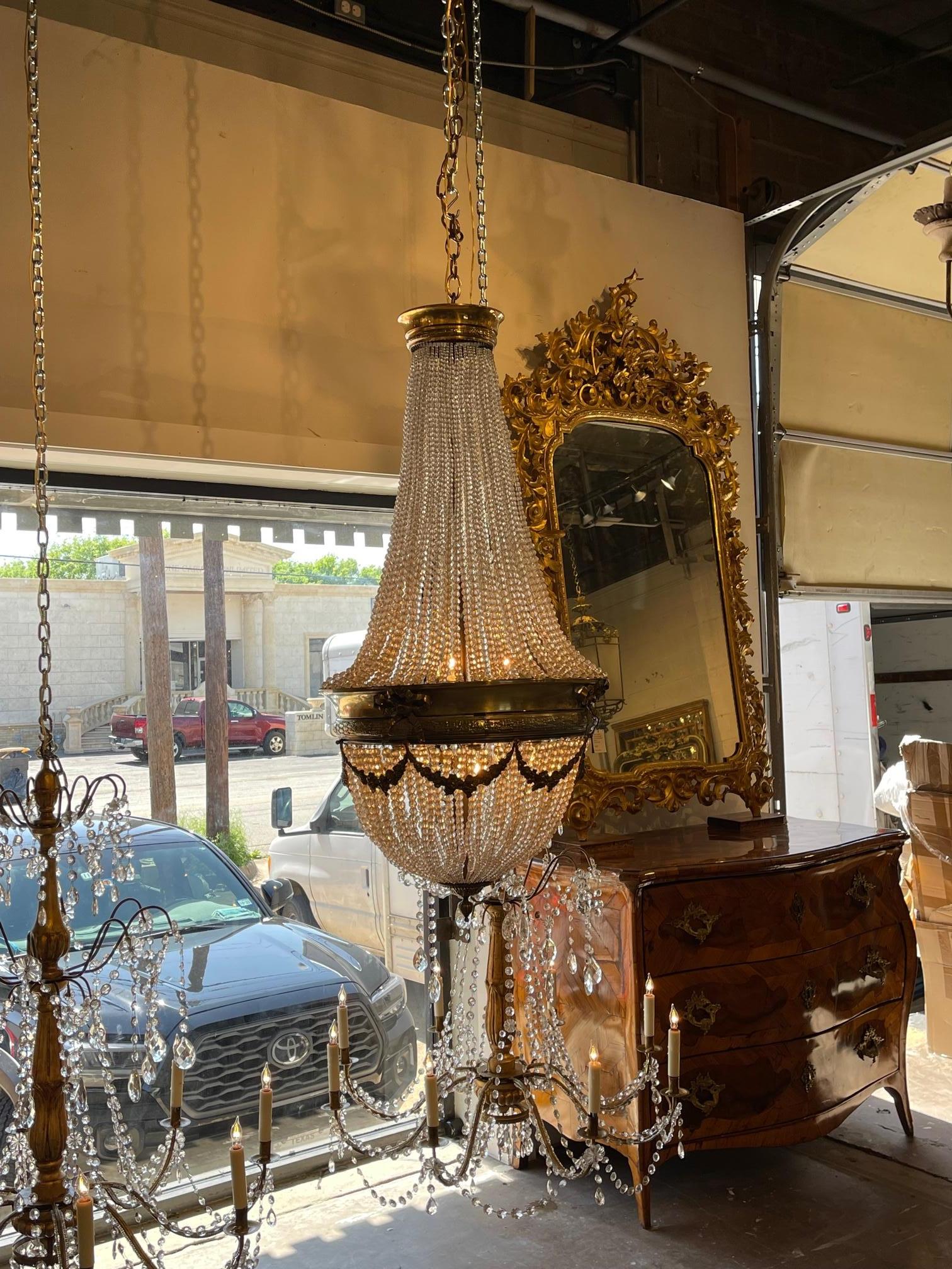 19th Century French Louis XVI Crystal Basket Chandelier For Sale 1