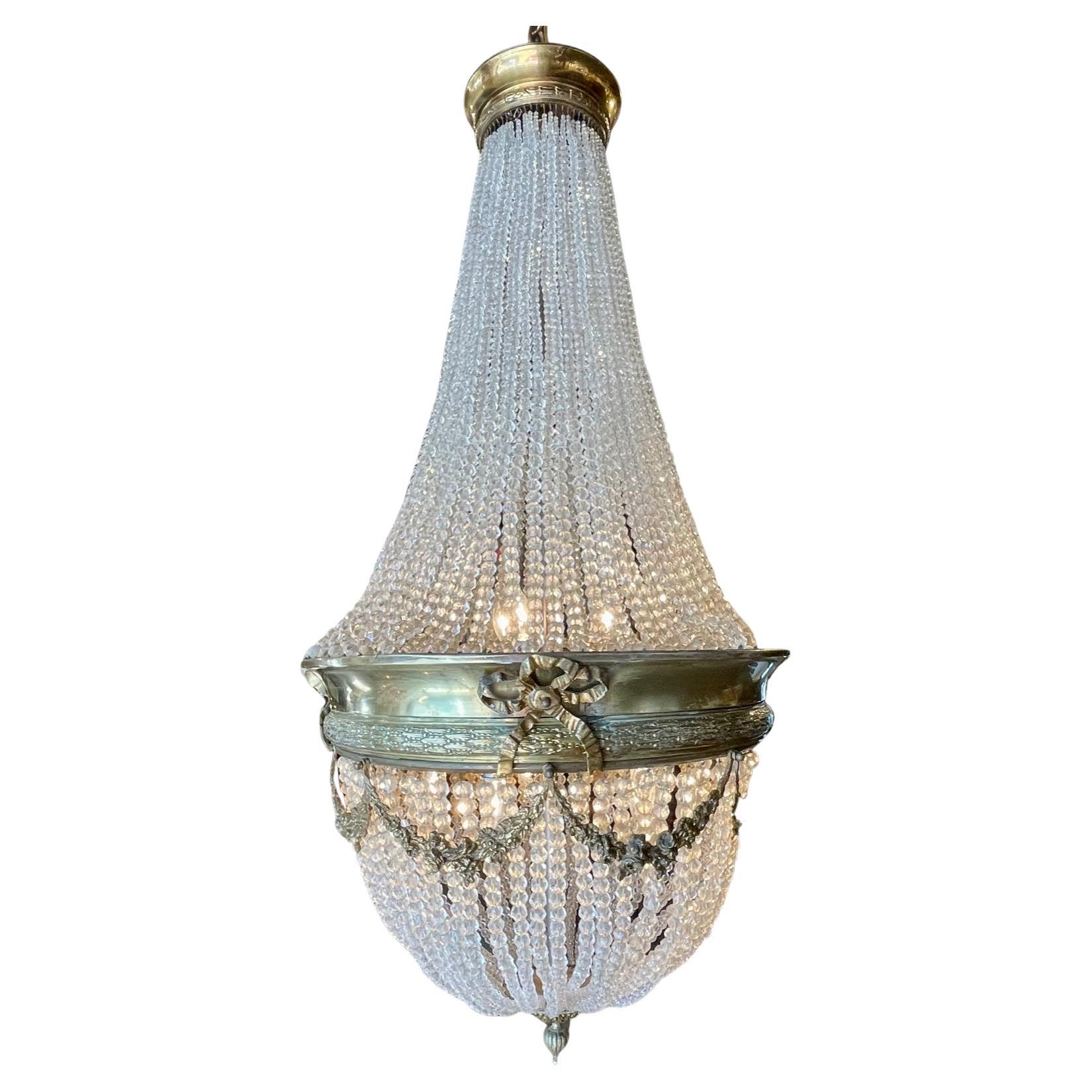 19th Century French Louis XVI Crystal Basket Chandelier
