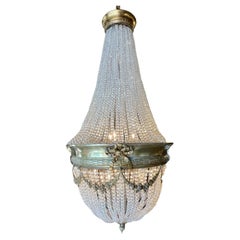 Antique 19th Century French Louis XVI Crystal Basket Chandelier
