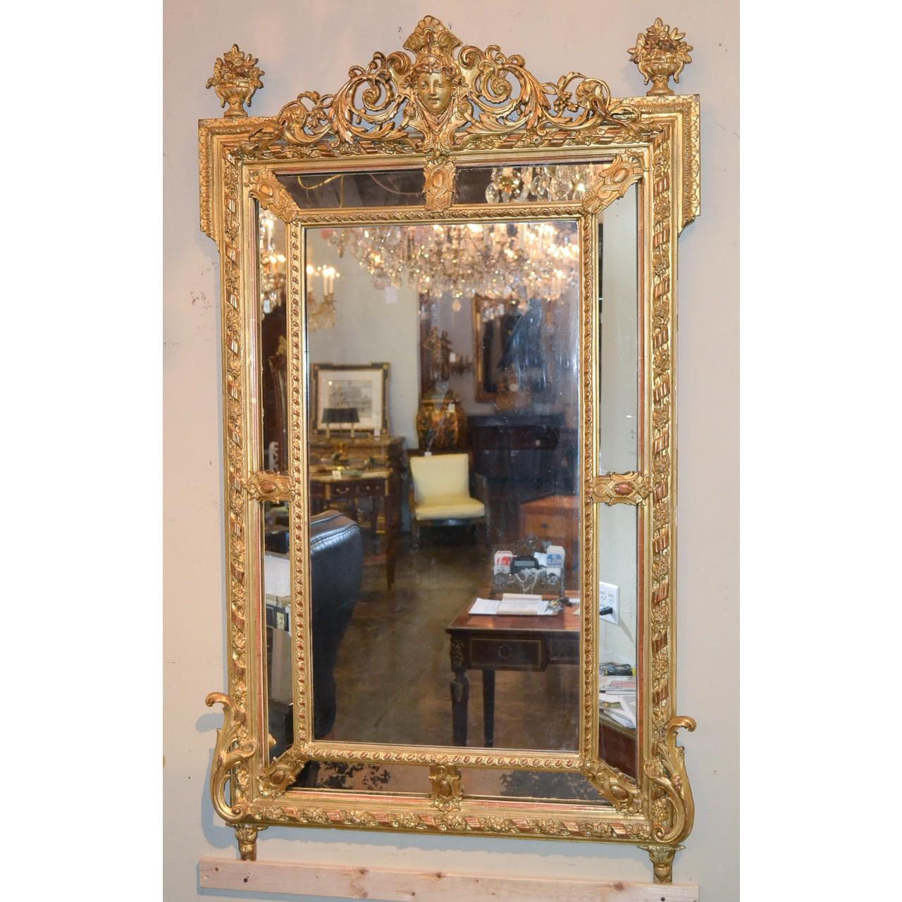 Wood 19th Century French Louis XVI Cushion Mirror