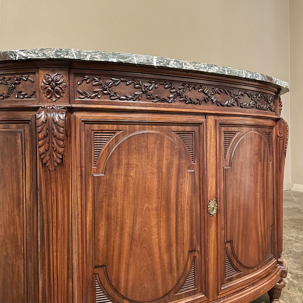 19th Century French Louis XVI Demilune Mahogany Marble Top Buffet For Sale 4