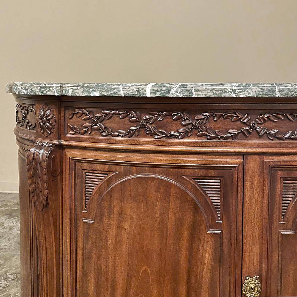 19th Century French Louis XVI Demilune Mahogany Marble Top Buffet For Sale 5