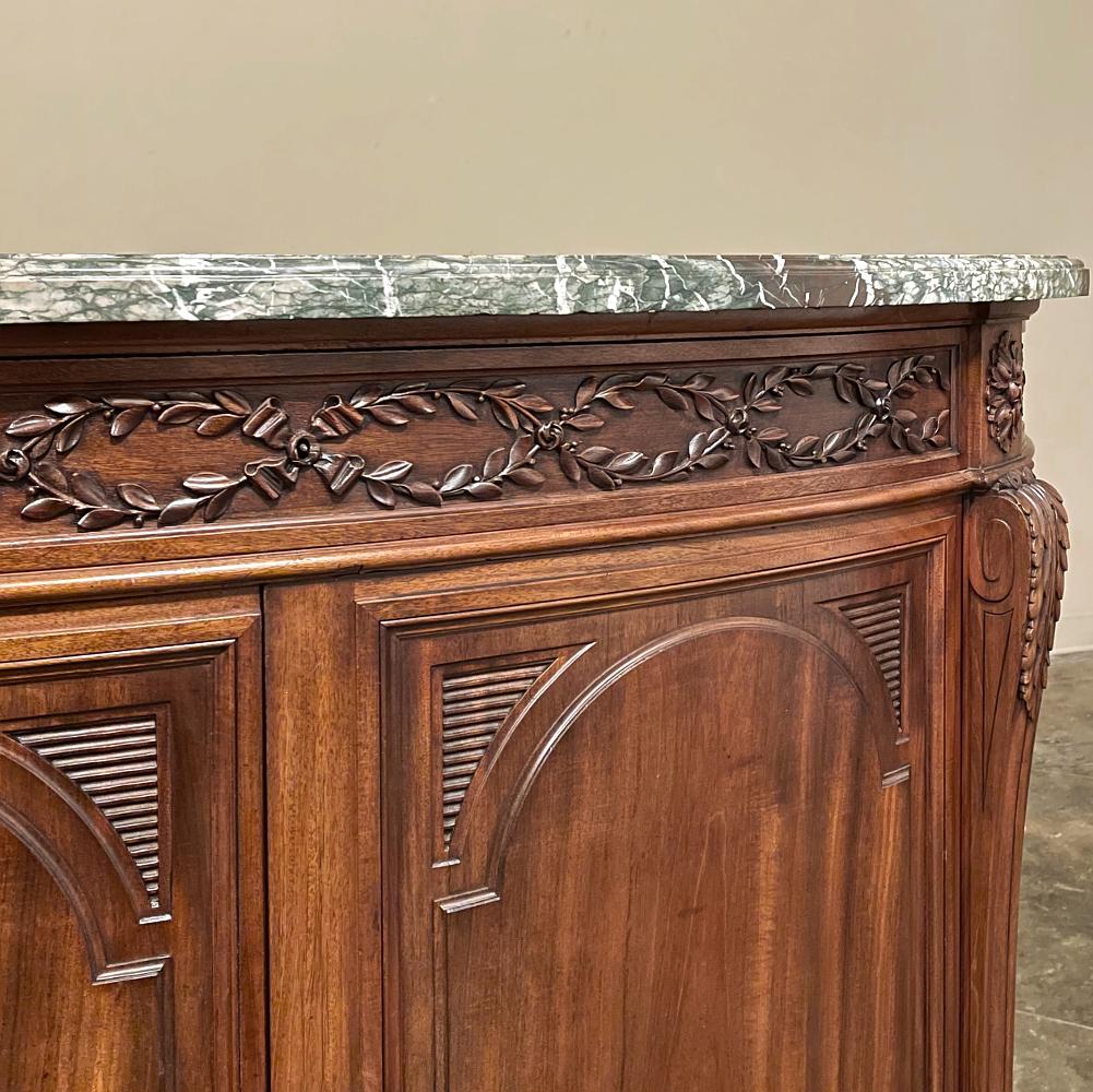 19th Century French Louis XVI Demilune Mahogany Marble Top Buffet For Sale 6