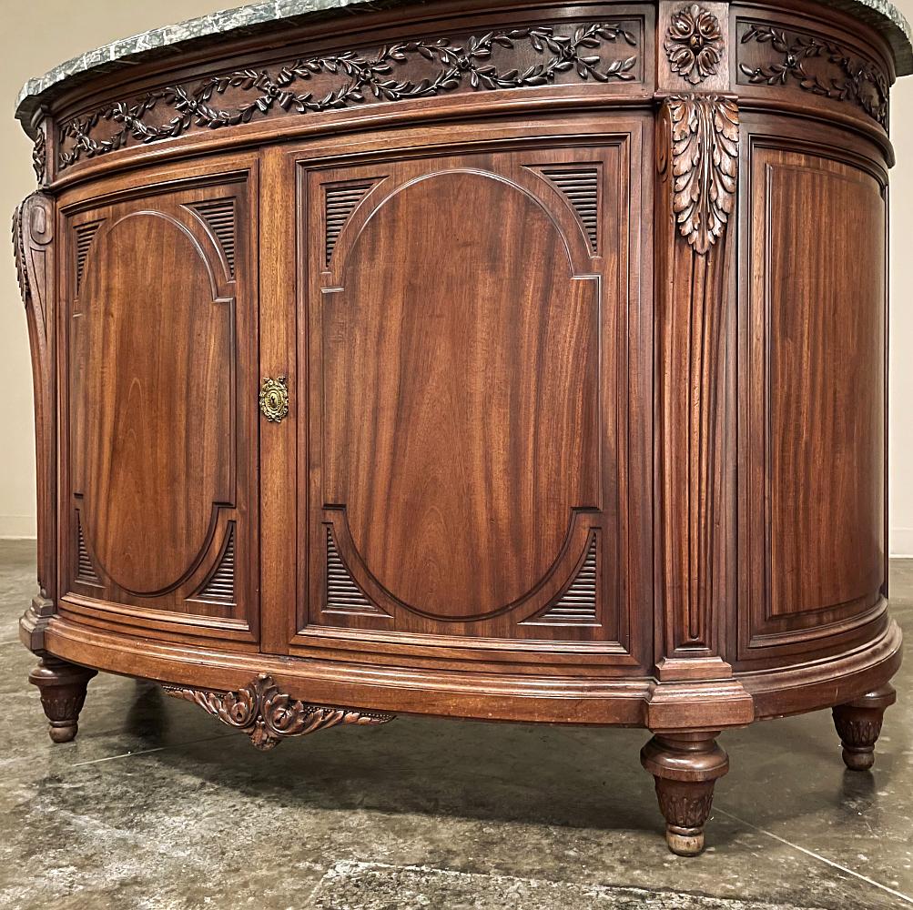 19th Century French Louis XVI Demilune Mahogany Marble Top Buffet For Sale 7
