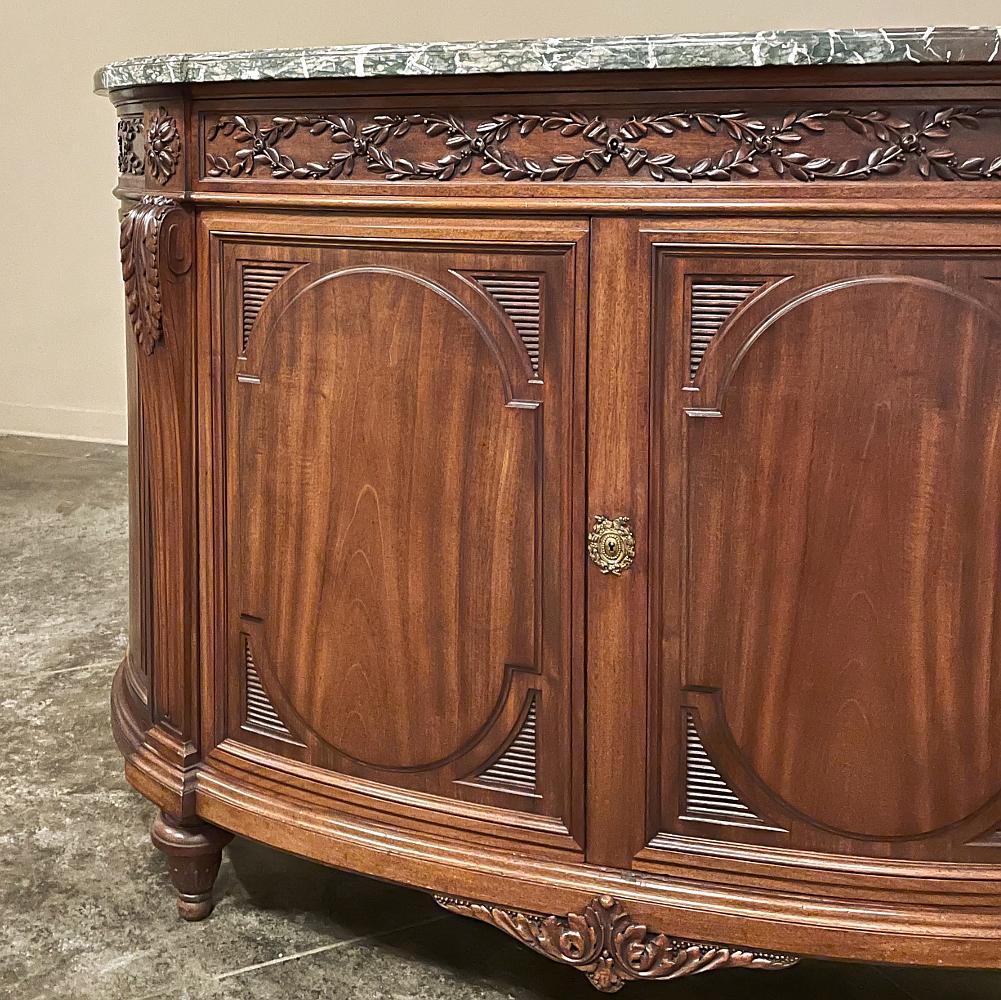 19th Century French Louis XVI Demilune Mahogany Marble Top Buffet For Sale 8