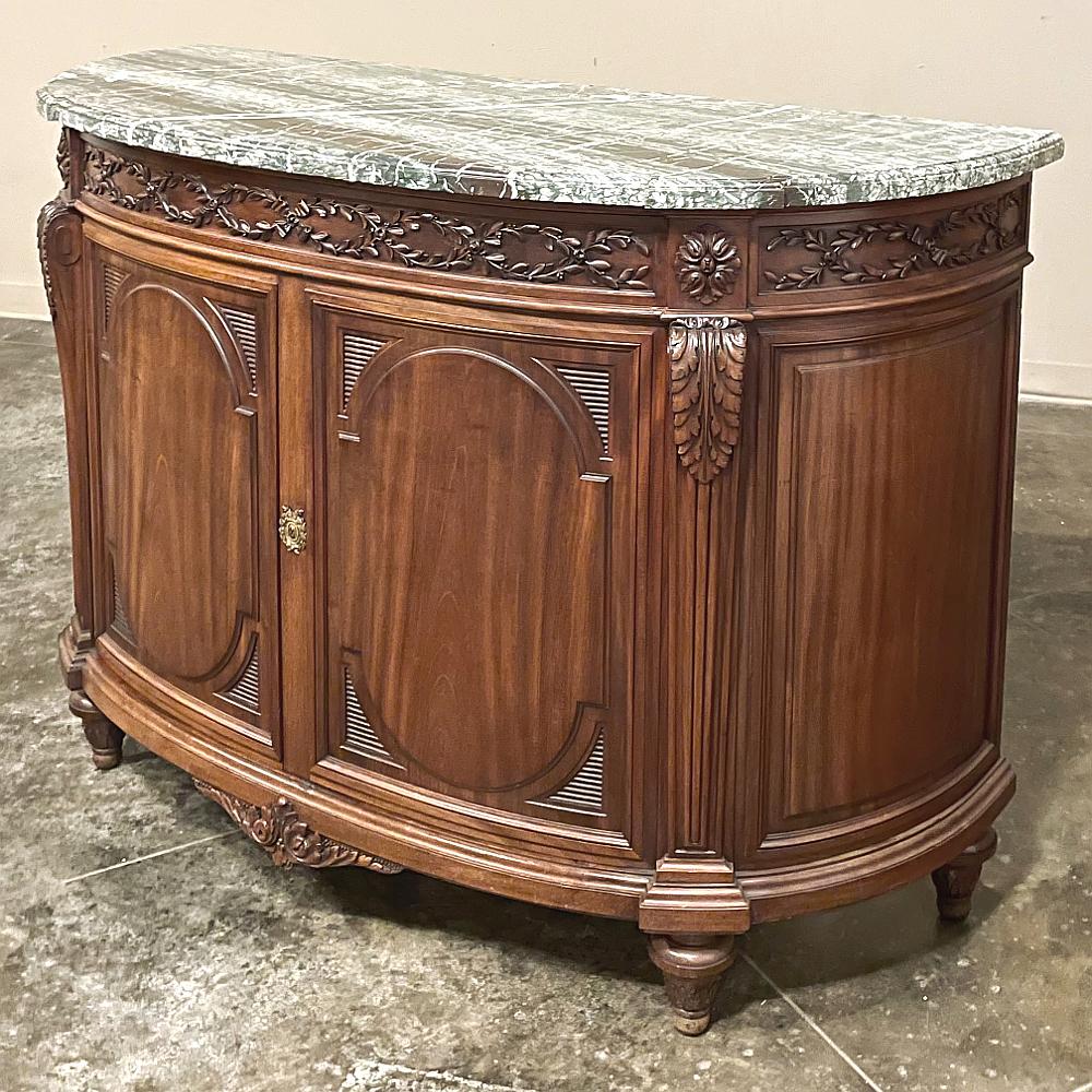Late 19th Century 19th Century French Louis XVI Demilune Mahogany Marble Top Buffet For Sale